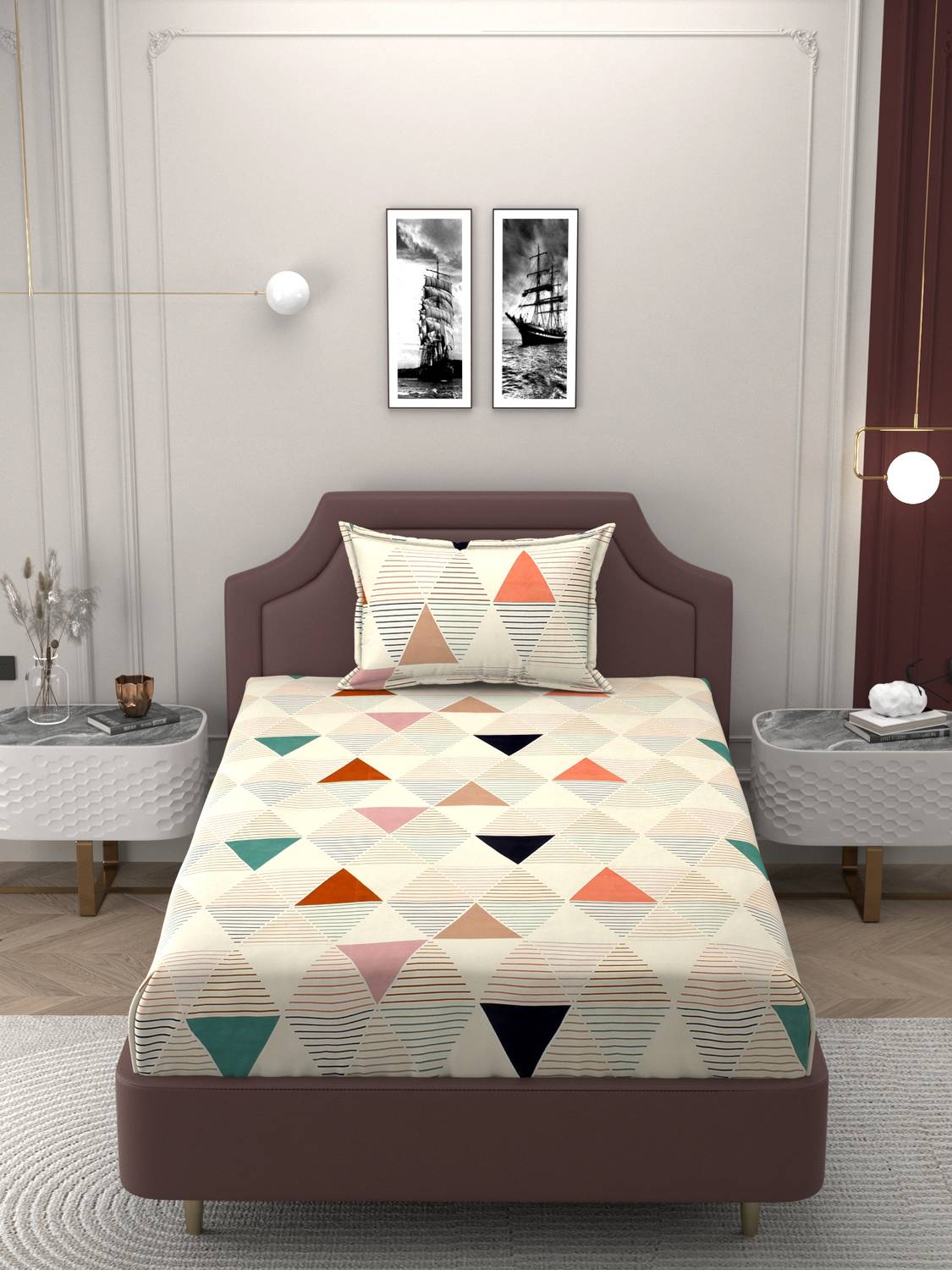 BELVOSTUM Cotton Single Flat 250 TC Printed 1 Bedsheet with 2 Pillow Covers