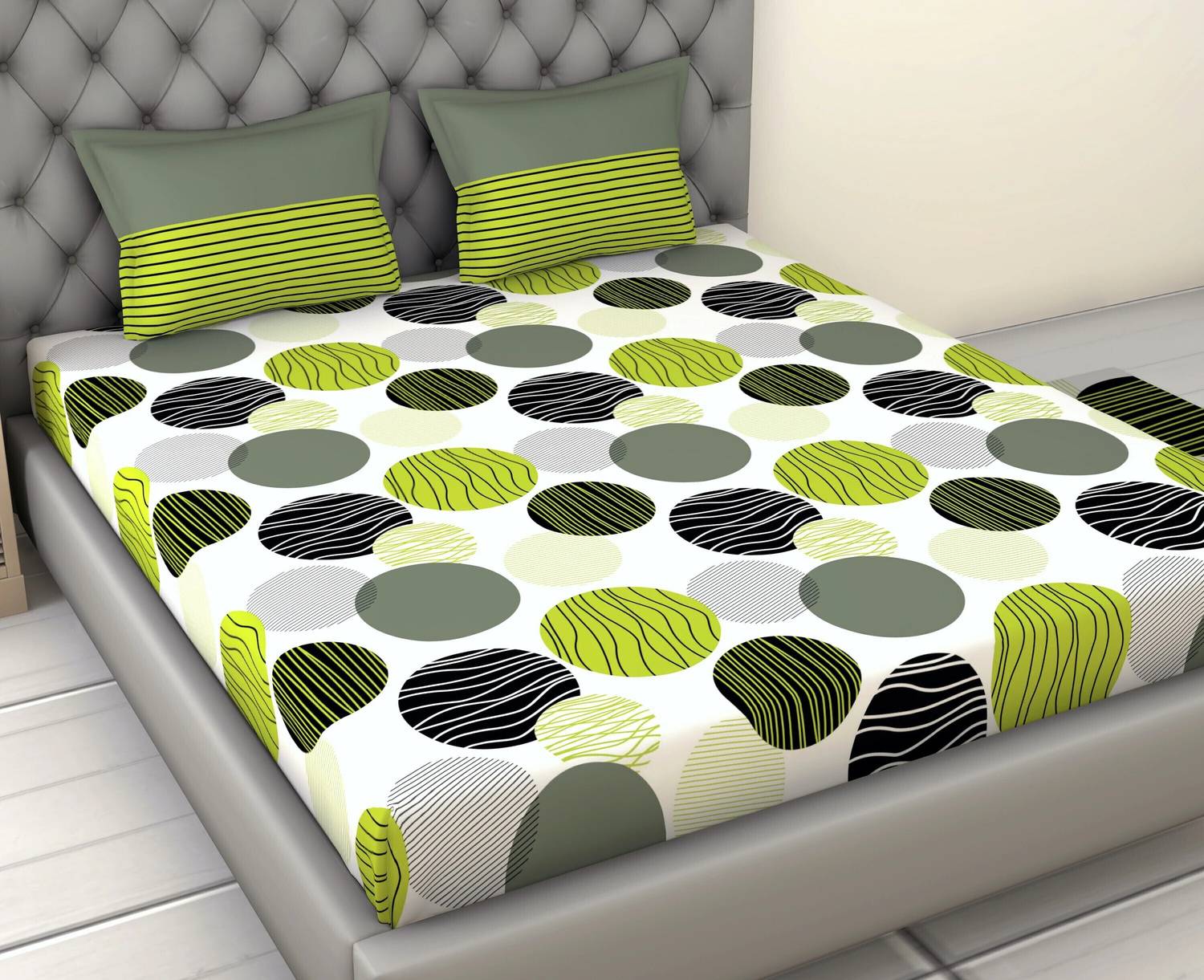 LORETO Cotton King Flat 144 TC Polka 1 Bedsheet with 2 Pillow Cov