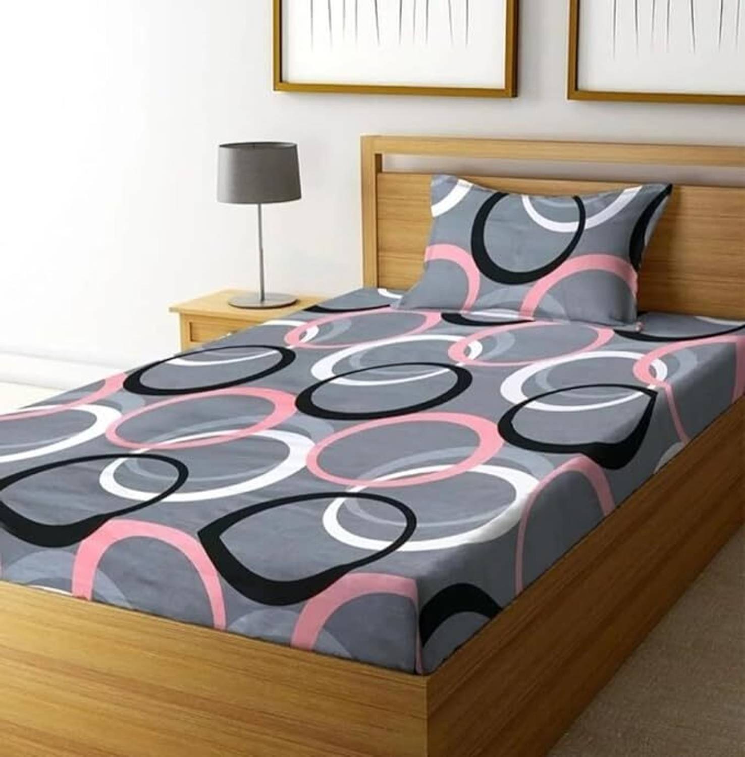 ARDM Microfiber Single Flat 144 TC Abstract 1 Bedsheet with 2 Pillow Covers