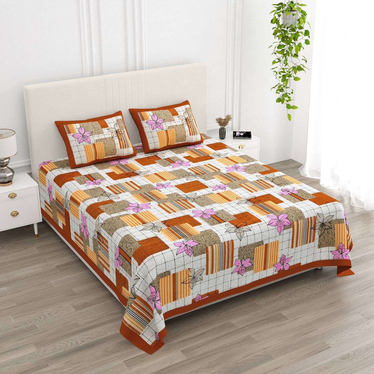 AASHRAE Cotton King Flat 250 TC Printed 1 AC Bedsheet with 2 Pillow Covers
