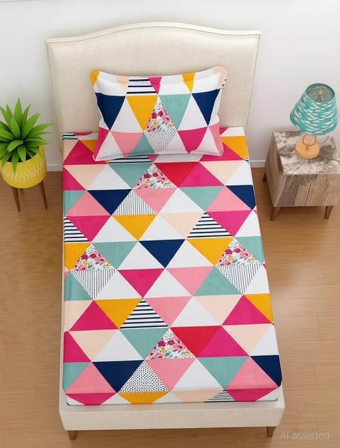 AVINYA Cotton Single Fitted (Elastic) 280 TC Floral 1 Bedsheet