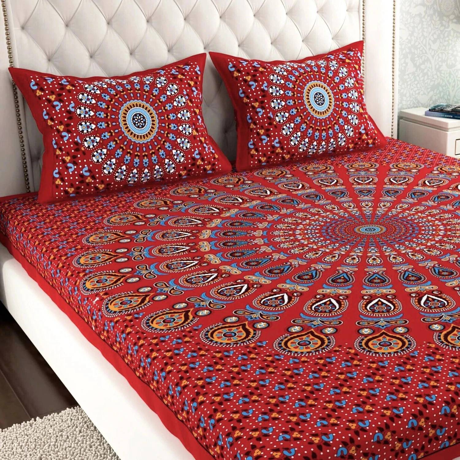 Leo Creation Cotton Double Flat 144 TC Jaipuri Prints 1 Bedsheet