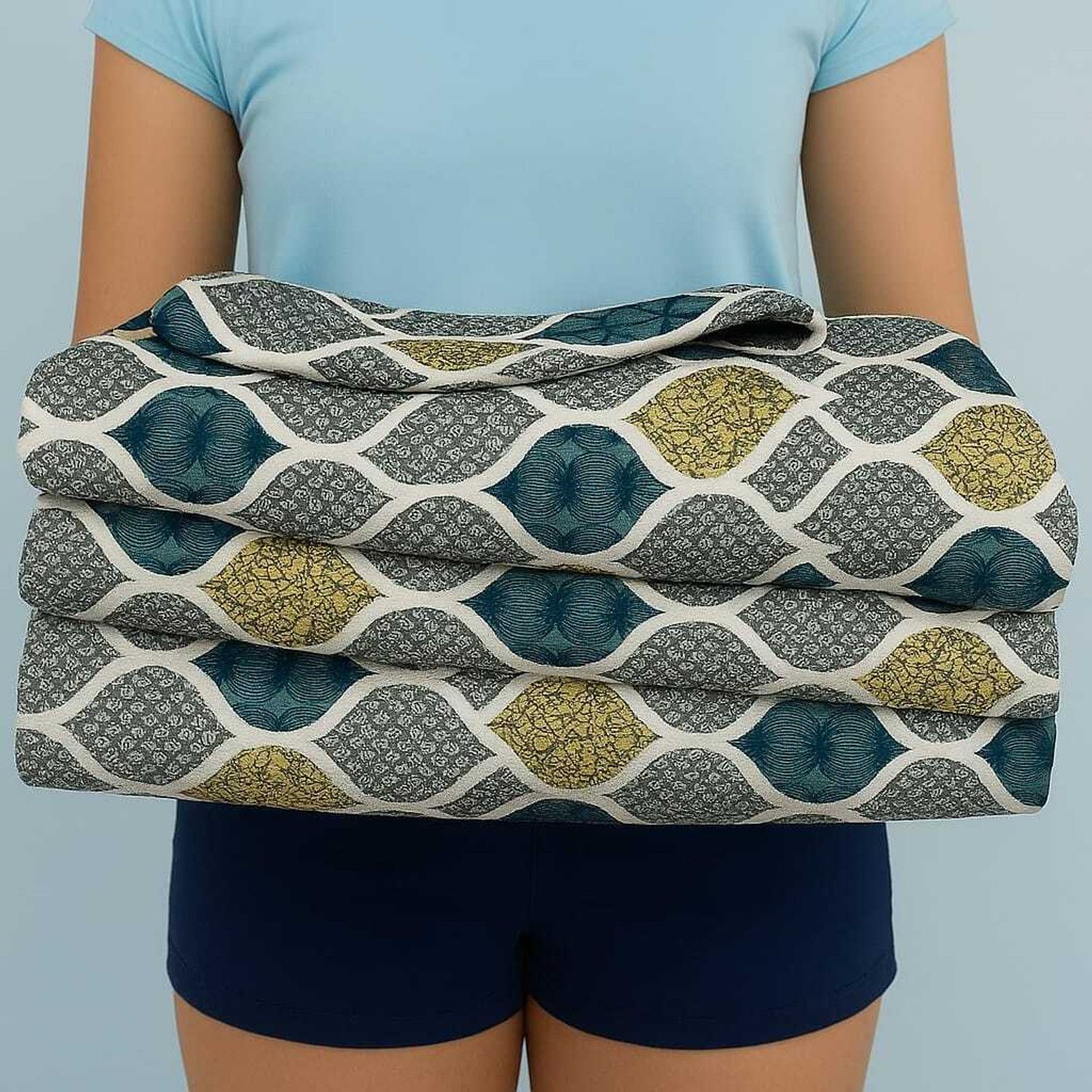 Image of Rumps Woolen Queen Fitted (Elastic) 320 TC Abstract 1 Bedsheet with 2 Pillow Covers