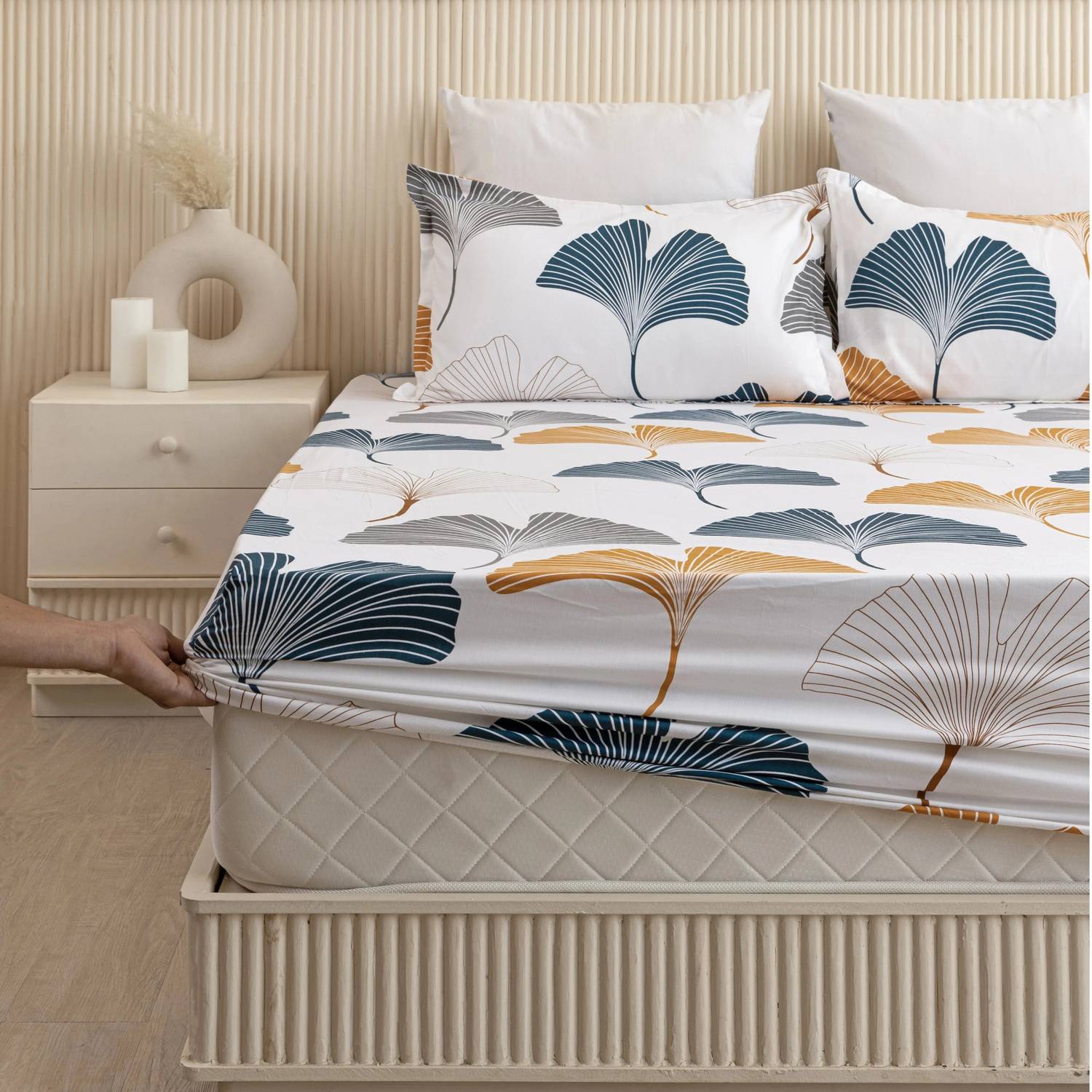 HOMEMONDE Cotton Double Fitted (Elastic) 210 TC Printed 1 Bedshee