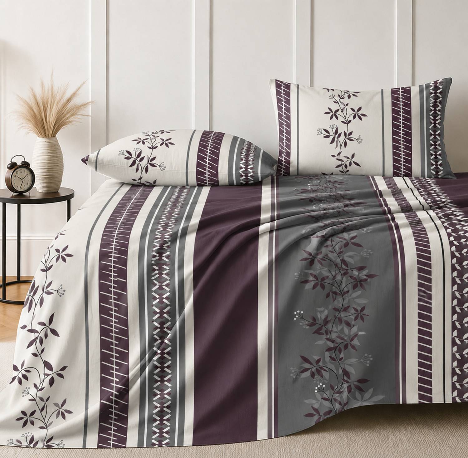 Amrange Cotton Super King Flat 300 TC Floral 1 Bedsheet with 2 Pillow Covers