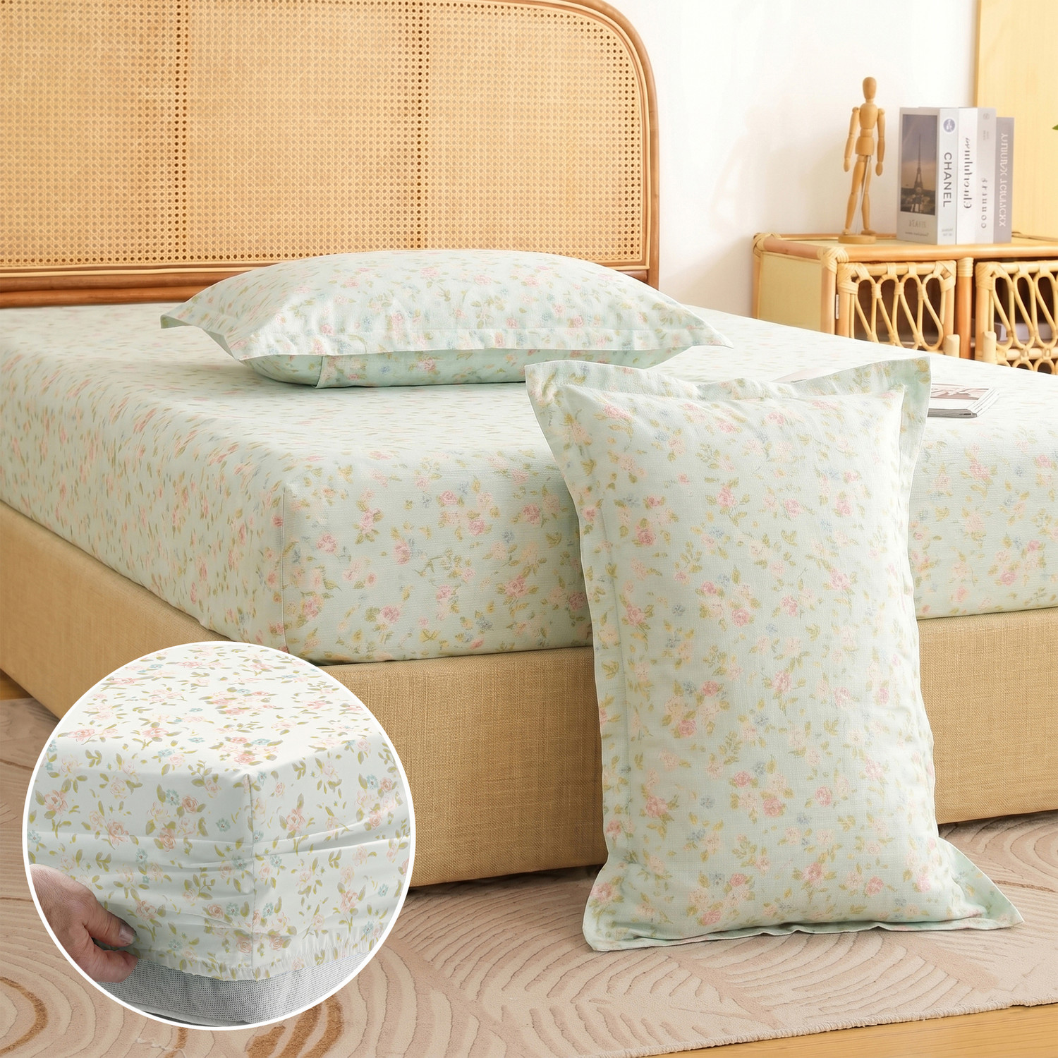 Image of Story@home Cotton King Fitted (Elastic) 240 TC Printed 1 Summer Bedsheet with 2 Pillow Covers