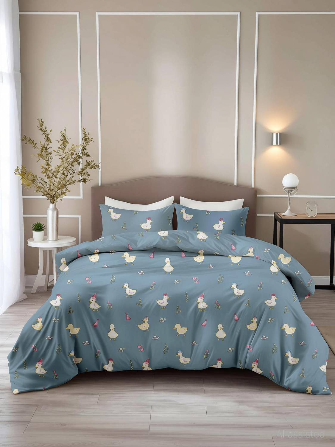 LORETO Cotton Double Flat 144 TC Printed 1 Bedsheet with 2 Pillow
