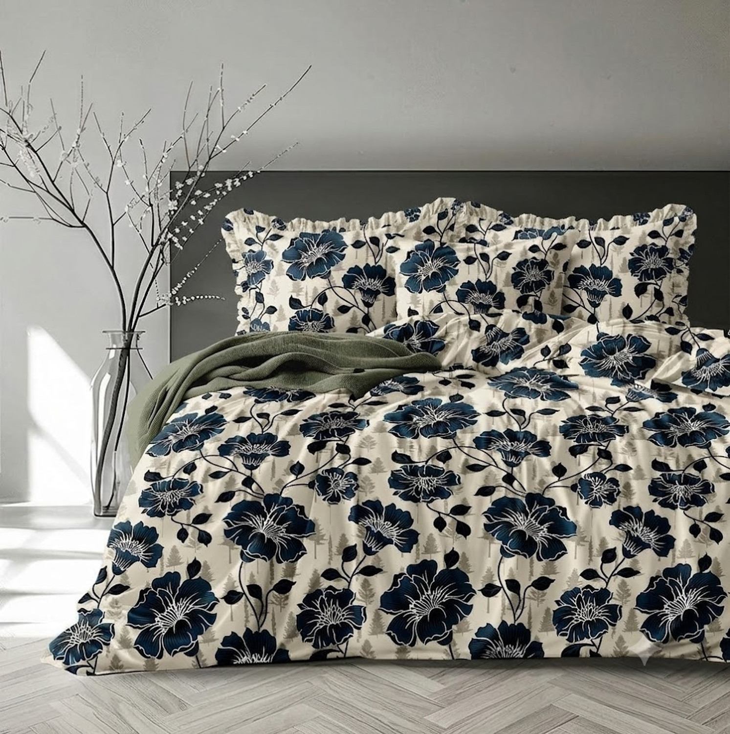 Image of PILLOWALA Cotton King, Queen, Double, Super King Flat 200 TC Printed 1 Summer Bedsheet with 2 Pillow Covers