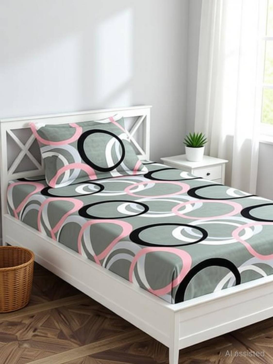ARDM Cotton Single Flat 210 TC Floral 1 Bedsheet with 2 Pillow Covers