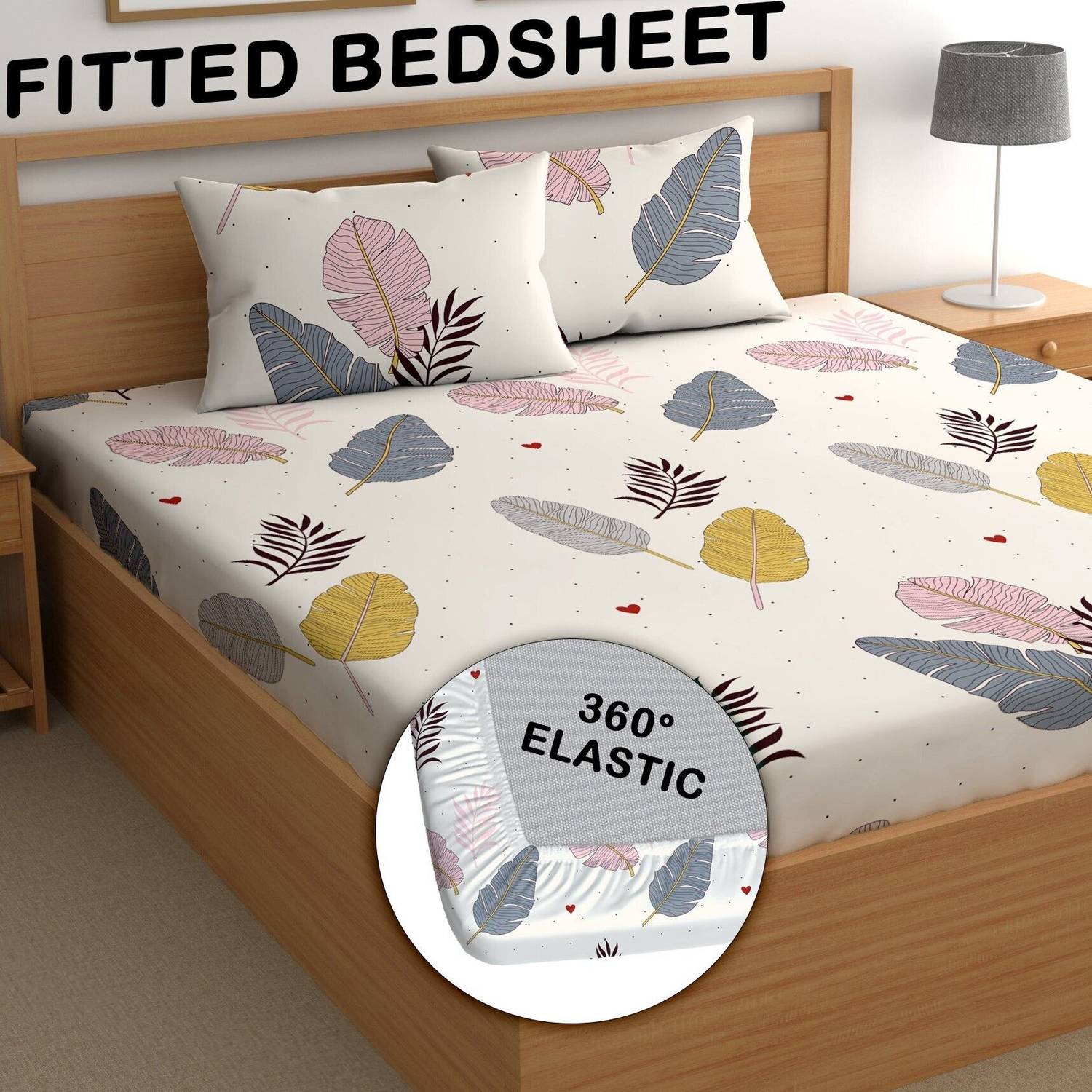 CG Homes Cotton Double Fitted (Elastic) 180 TC Printed 1 Bedsheet