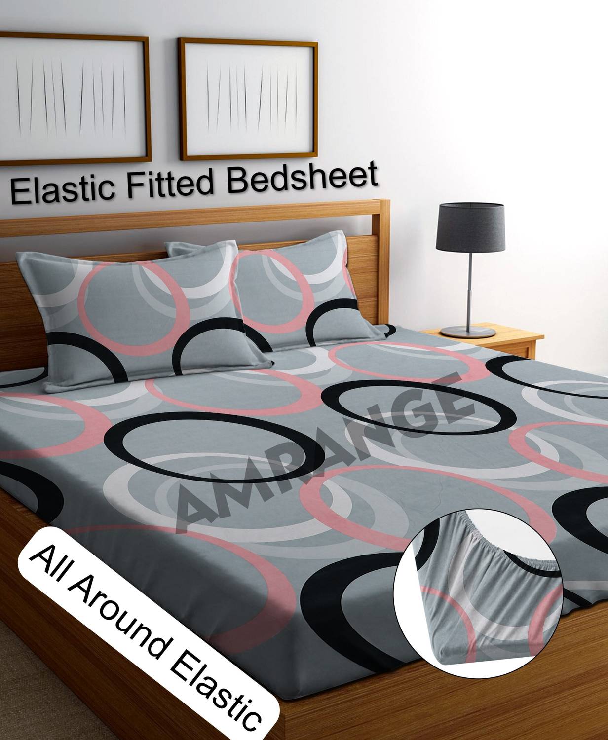 Amrange Microfiber King Fitted (Elastic) 210 TC 3D Printed 1 Bedsheet with 2 Pillow Covers