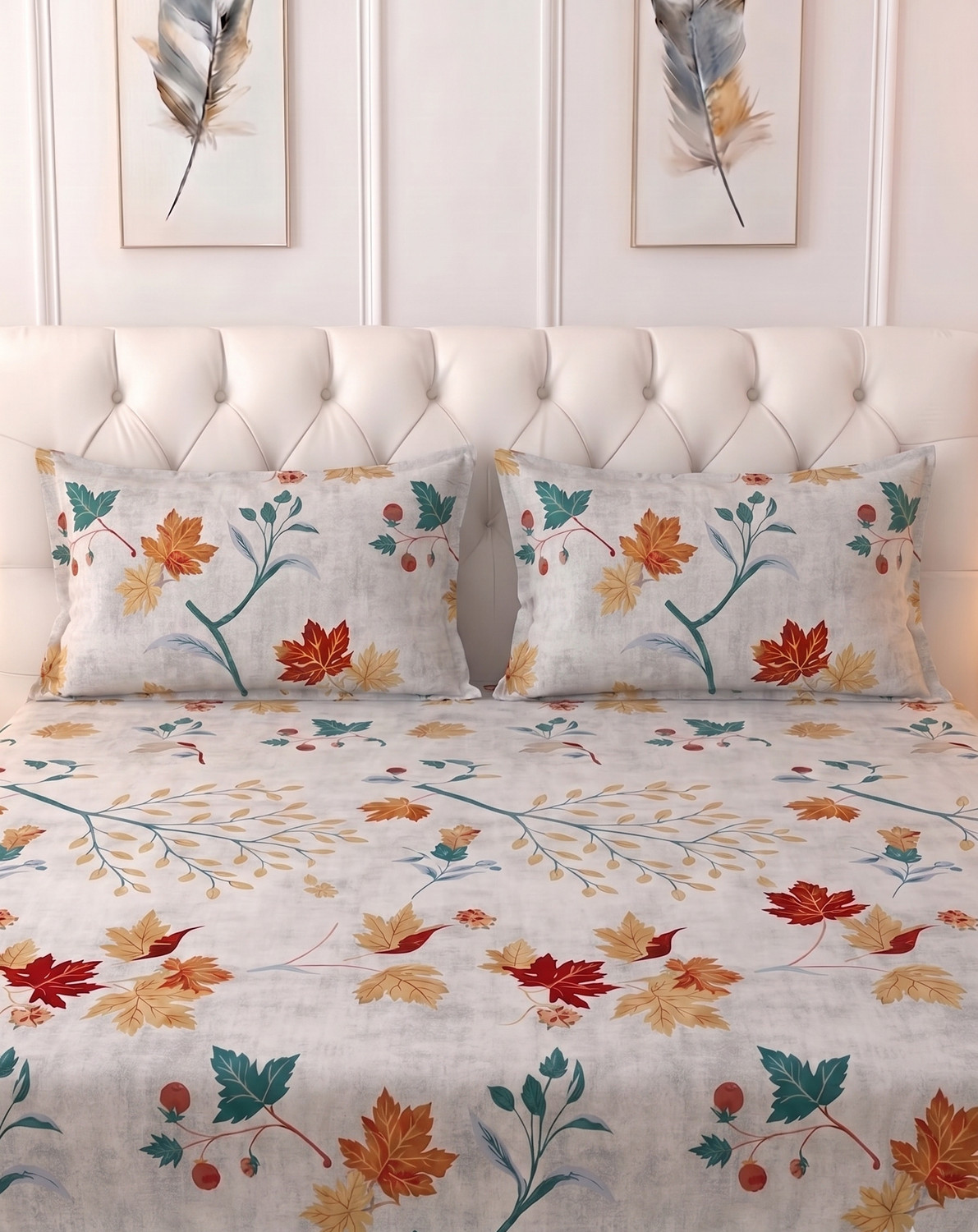 Image of Raymond Home Microfiber Double Flat 110 TC Floral 1 Bedsheet (Off-White)