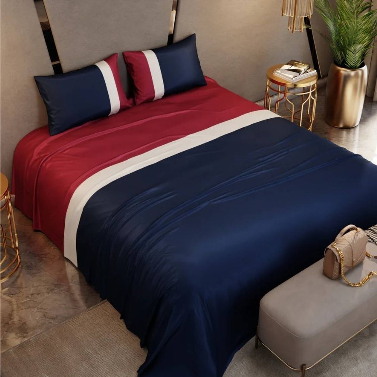 CARLTON LONDON Cotton Blend King Flat 300 TC Solid 1 AC Bedsheet with 2 Cushion Covers
