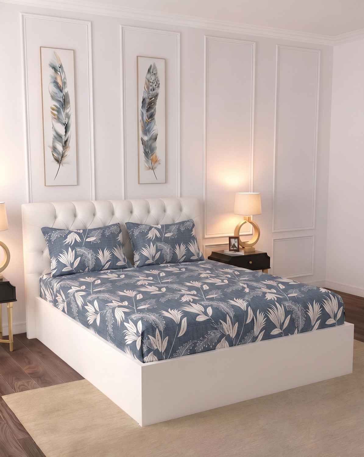 Image of Raymond Home Microfiber Double Flat 110 TC Floral 1 Bedsheet (Blue)