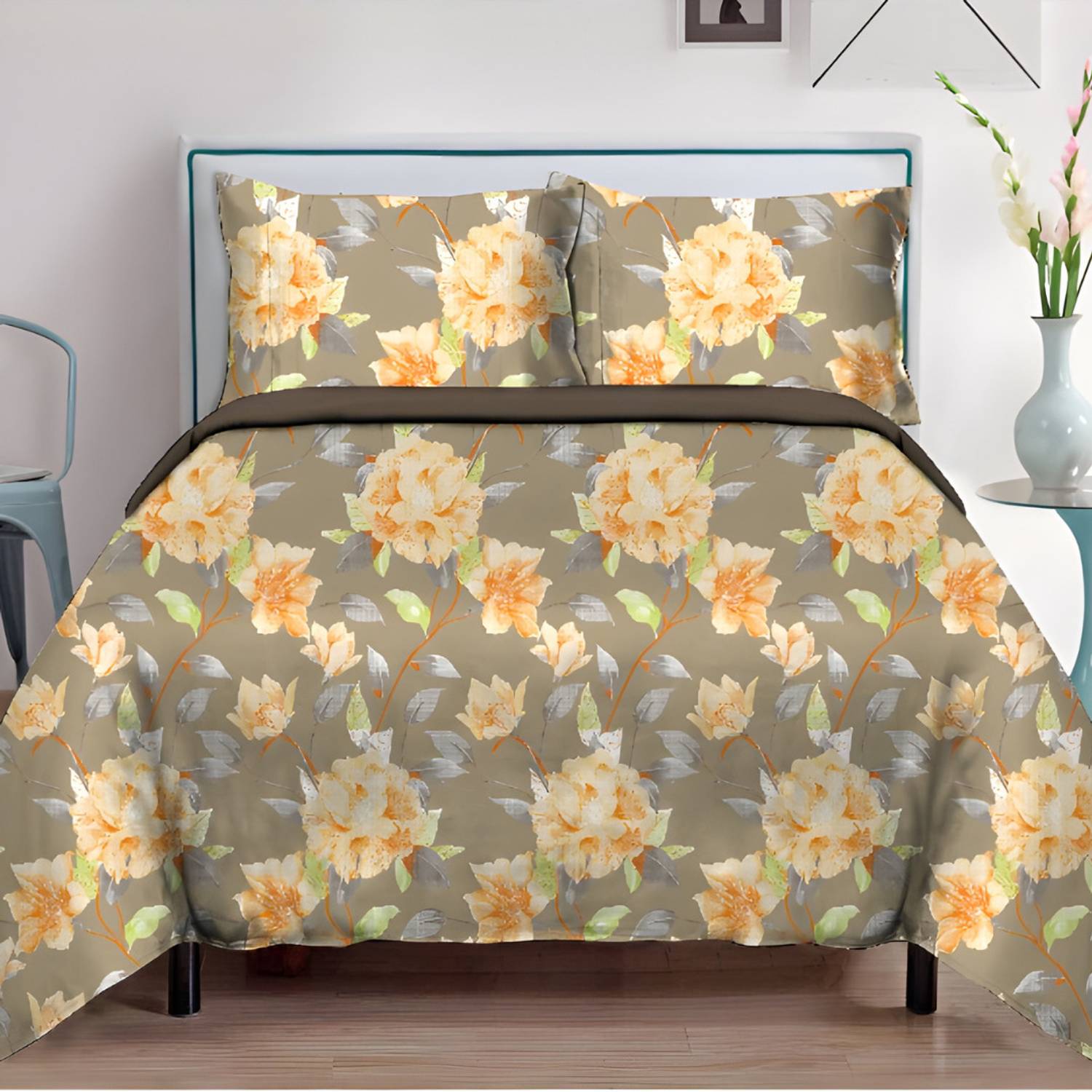 Blossoms Cotton Queen Flat 144 TC Floral 1 Bedsheet with 2 Pillow Covers