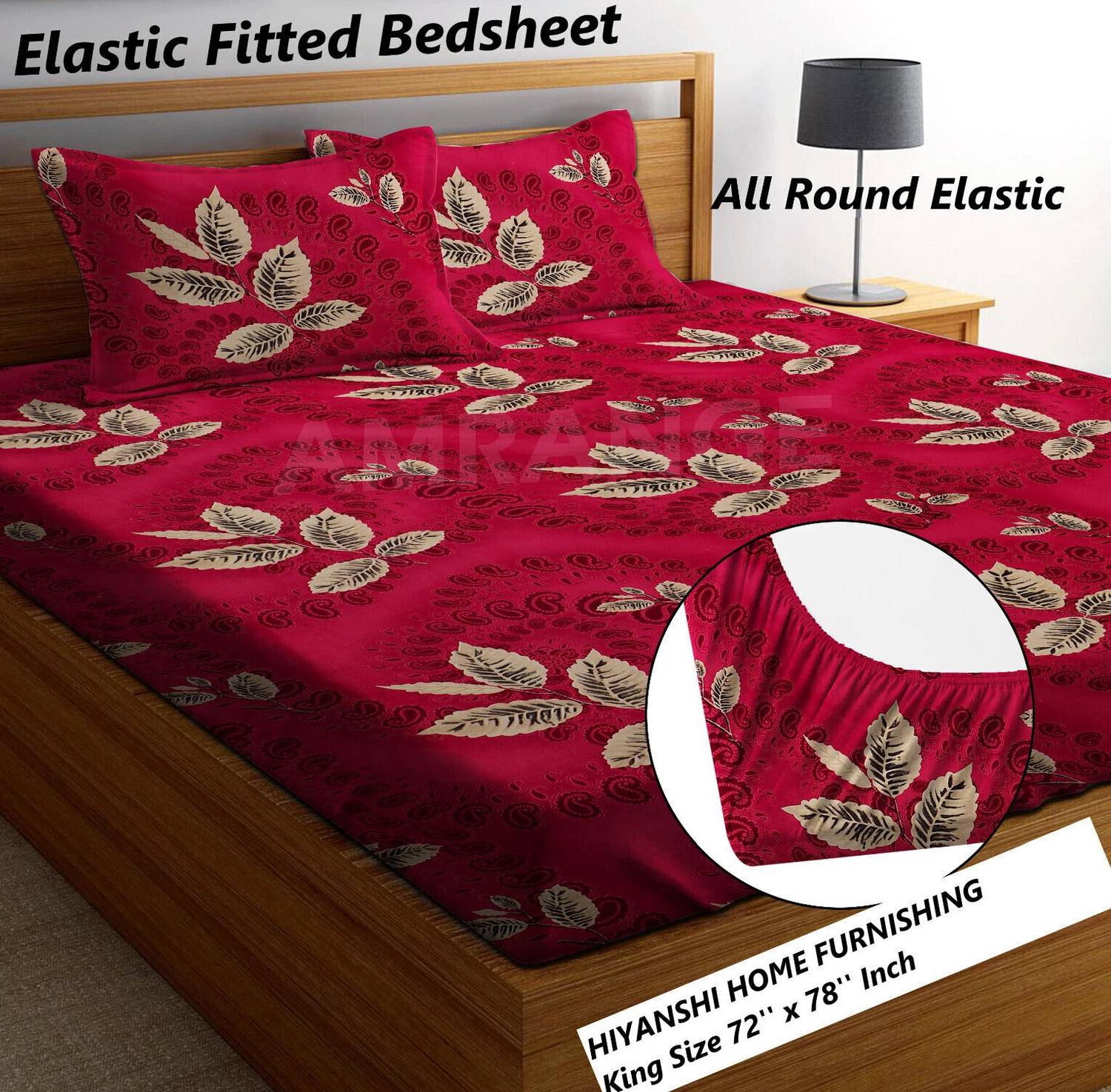 HIYANSHI HOME FURNISHING Polycotton King Fitted (Elastic) 200 TC
