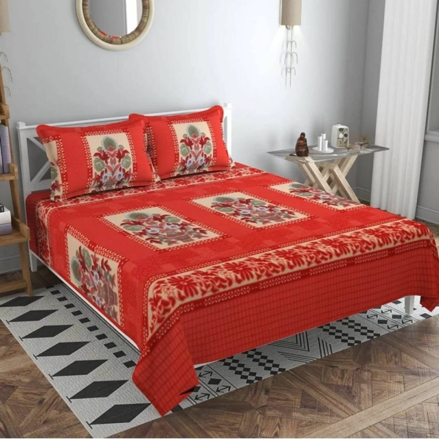 bobyHandloom Woolen Double Flat 200 TC Floral 1 Bedsheet with 2 Pillow Covers