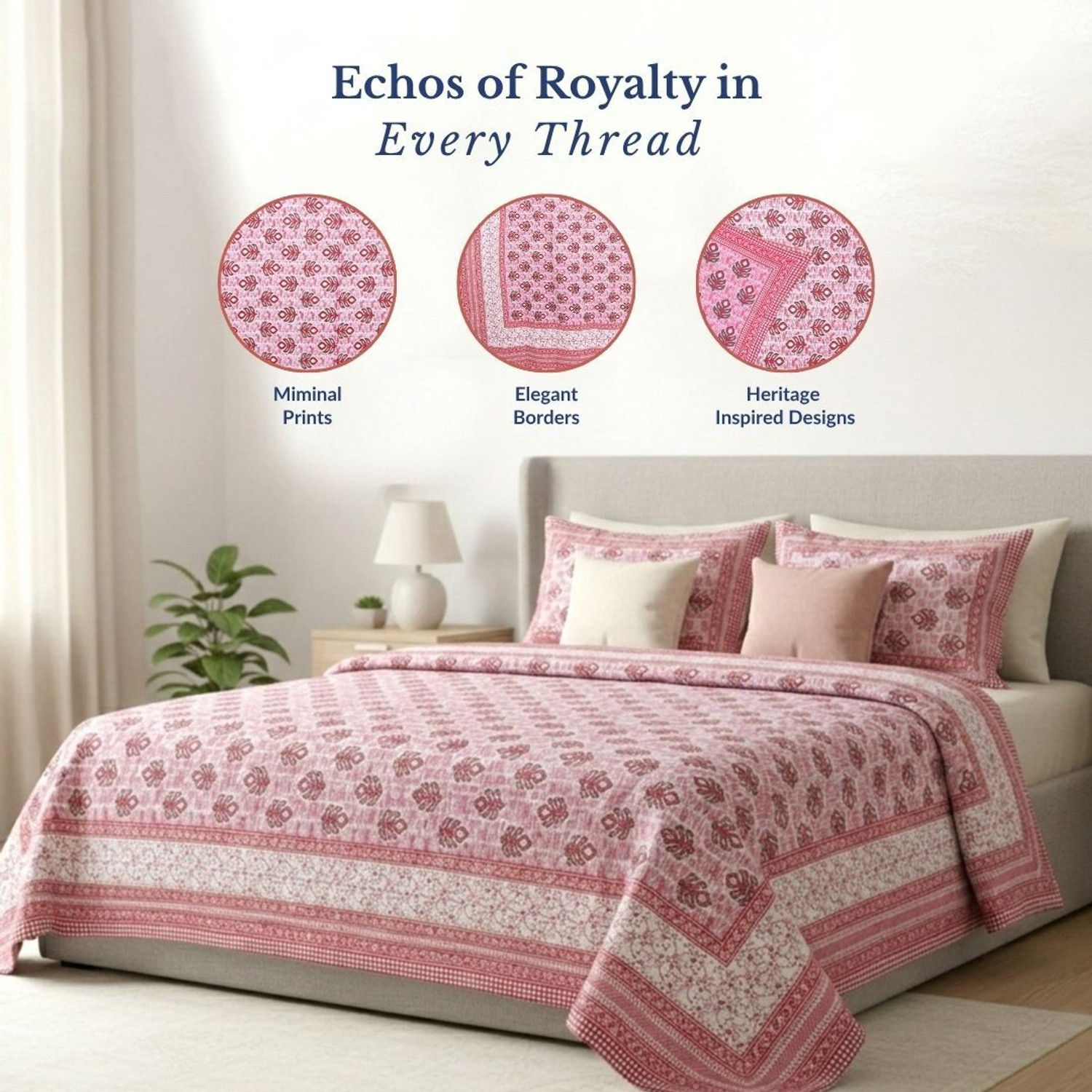 Image of Jaipur Weaves Cotton Queen Flat 120 TC Printed 1 Bedsheet with 2 Pillow Covers