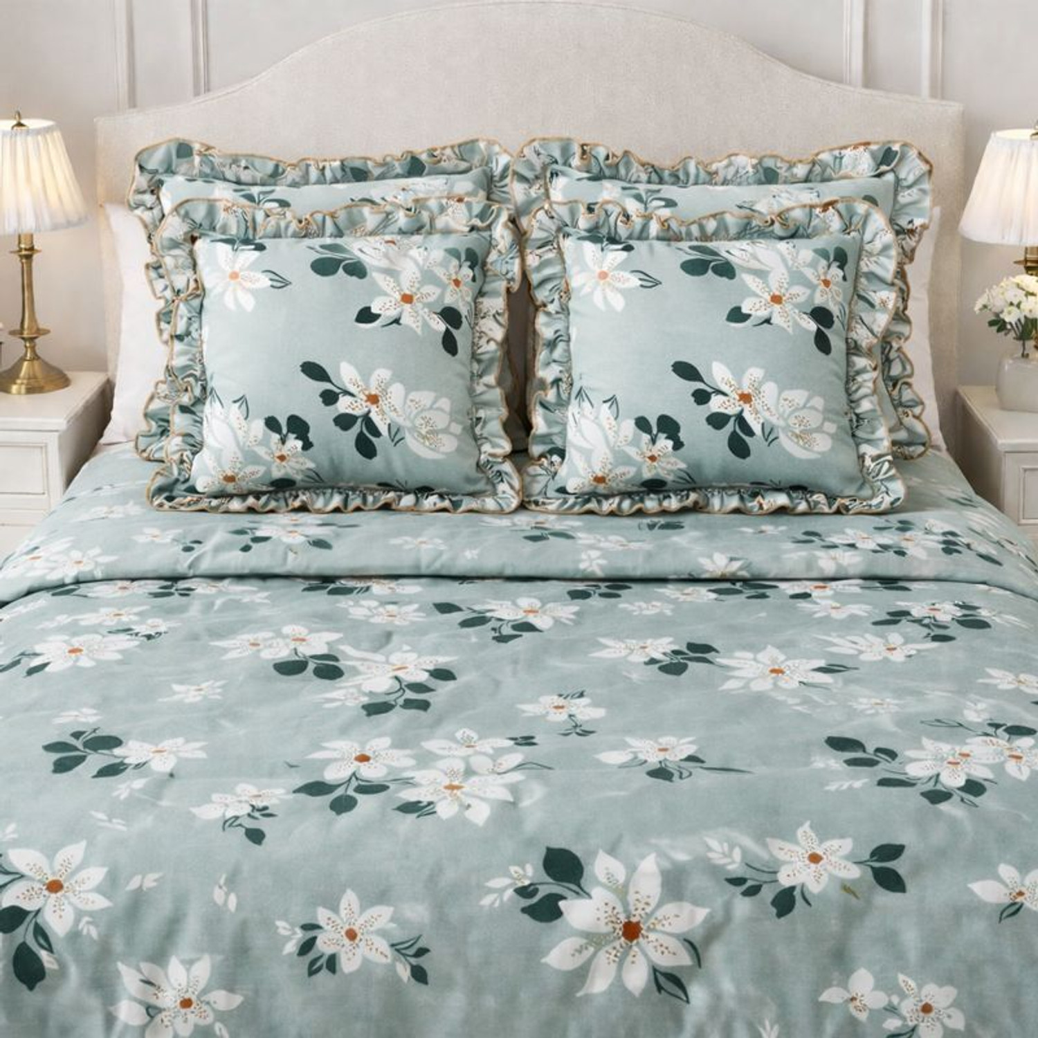 Image of PILLOWALA Cotton King, Queen, Double Flat 200 TC Printed 1 Summer Bedsheet with 2 Pillow Covers, 2 Cushion Covers