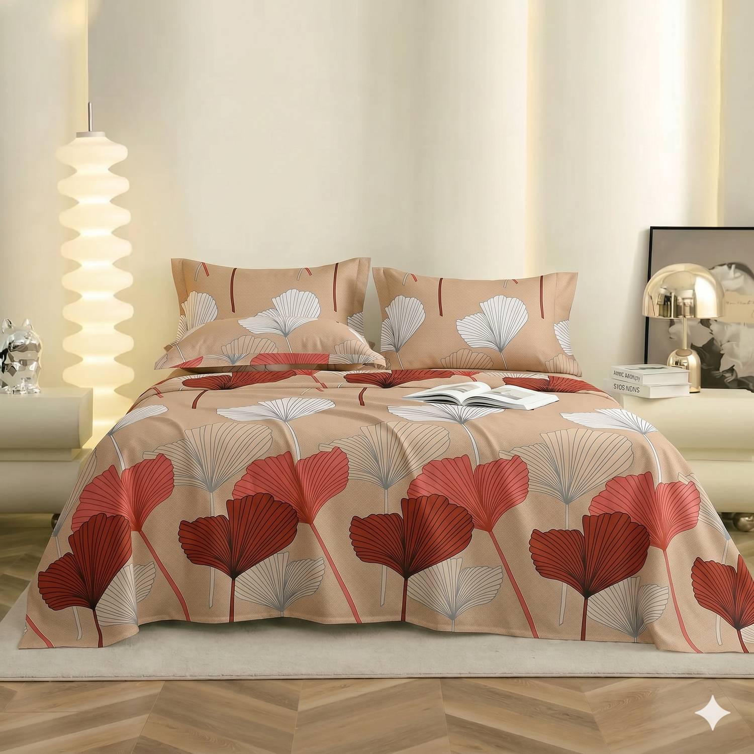 BEDORISM Cotton King Flat 300 TC Floral 1 Summer Bedsheet with 2 Pillow Covers