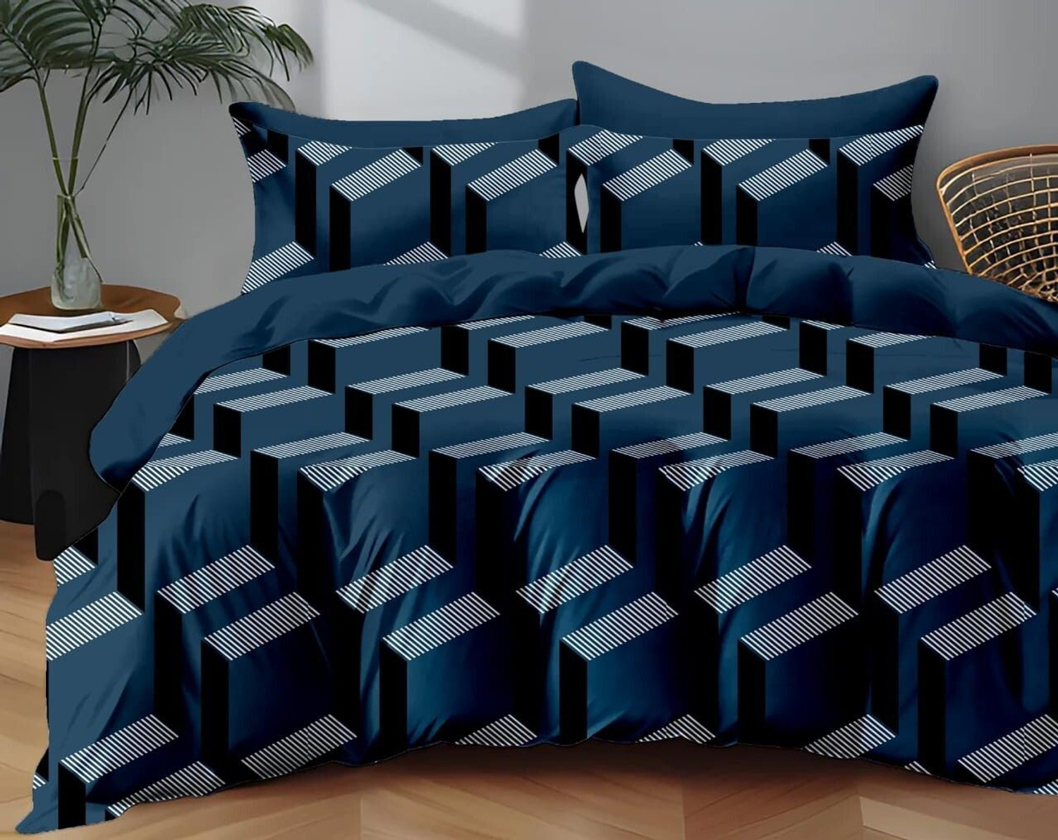 Image of Goodrik Cotton Double Fitted (Elastic) 210 TC Printed 1 Bedsheet with 2 Pillow Covers