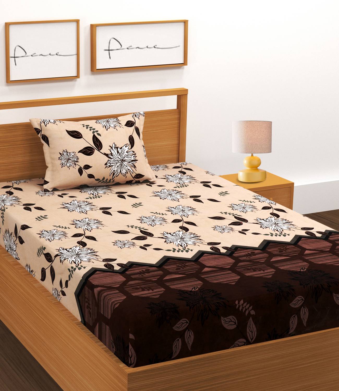 BeddingZone Cotton Single Flat 300 TC Floral 1 Bedsheet with 2 Pillow Covers
