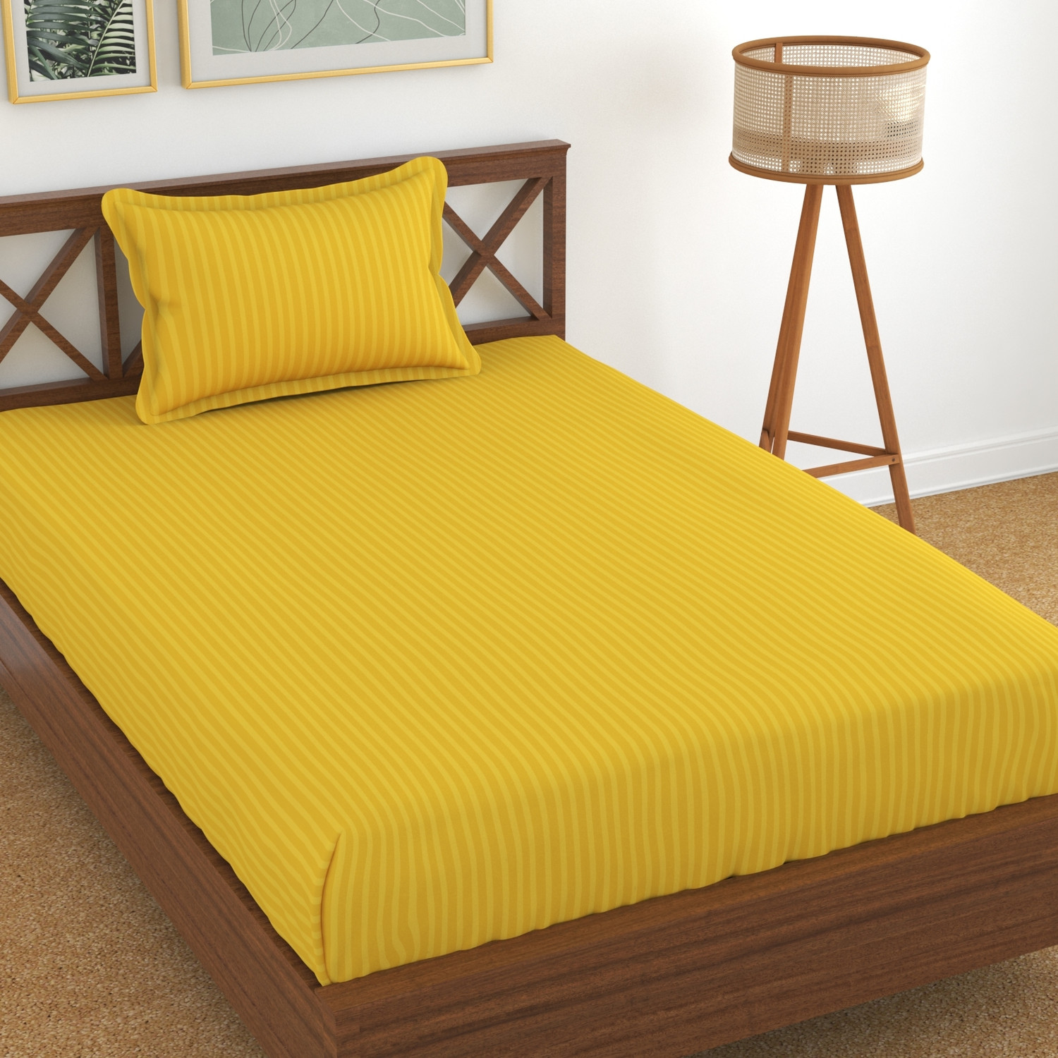 Image of Homefab India Cotton Single Flat 140 TC Striped 1 Summer Bedsheet with 2 Pillow Covers