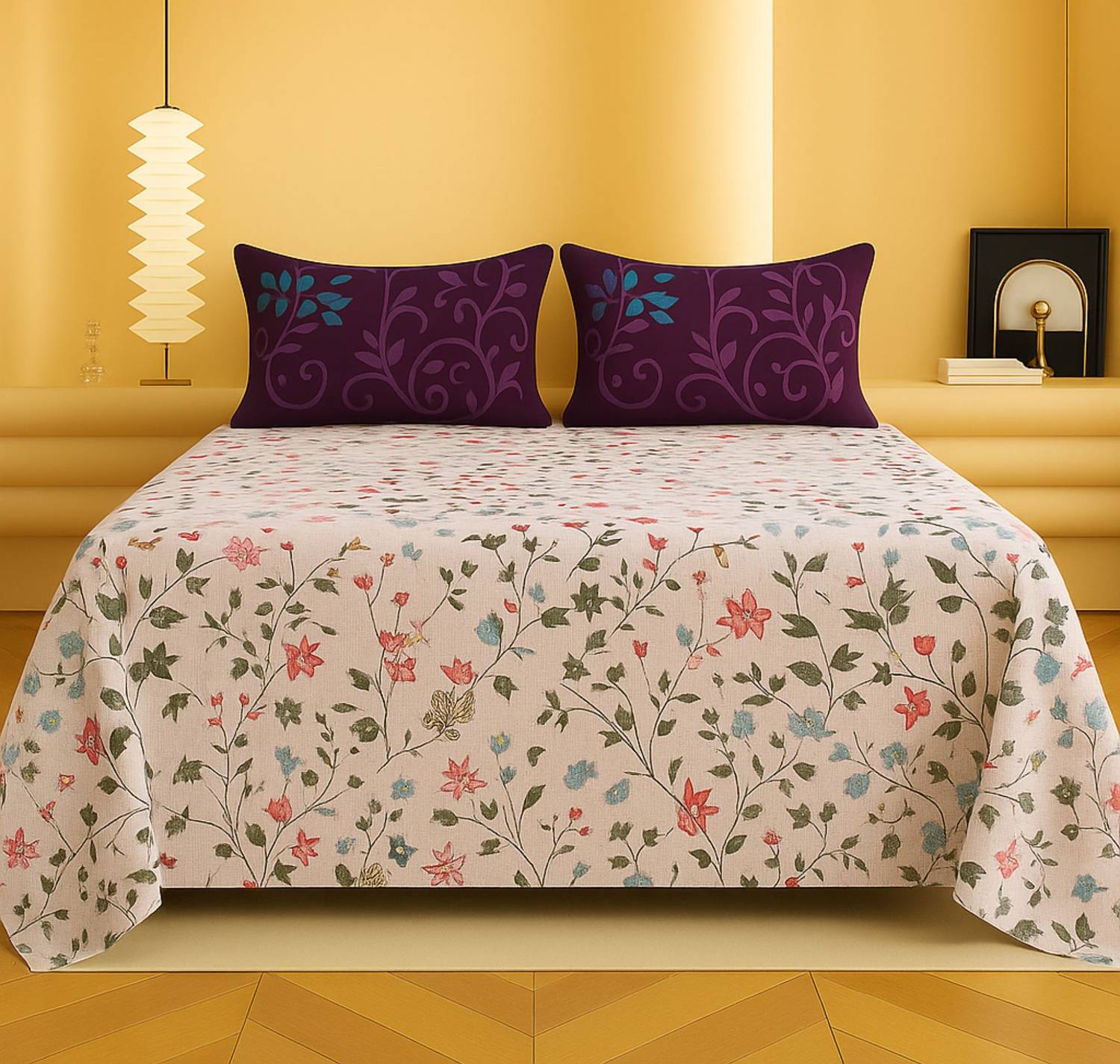 VAS COLLECTIONS Cotton King Flat 300 TC Floral 1 Summer Bedsheet