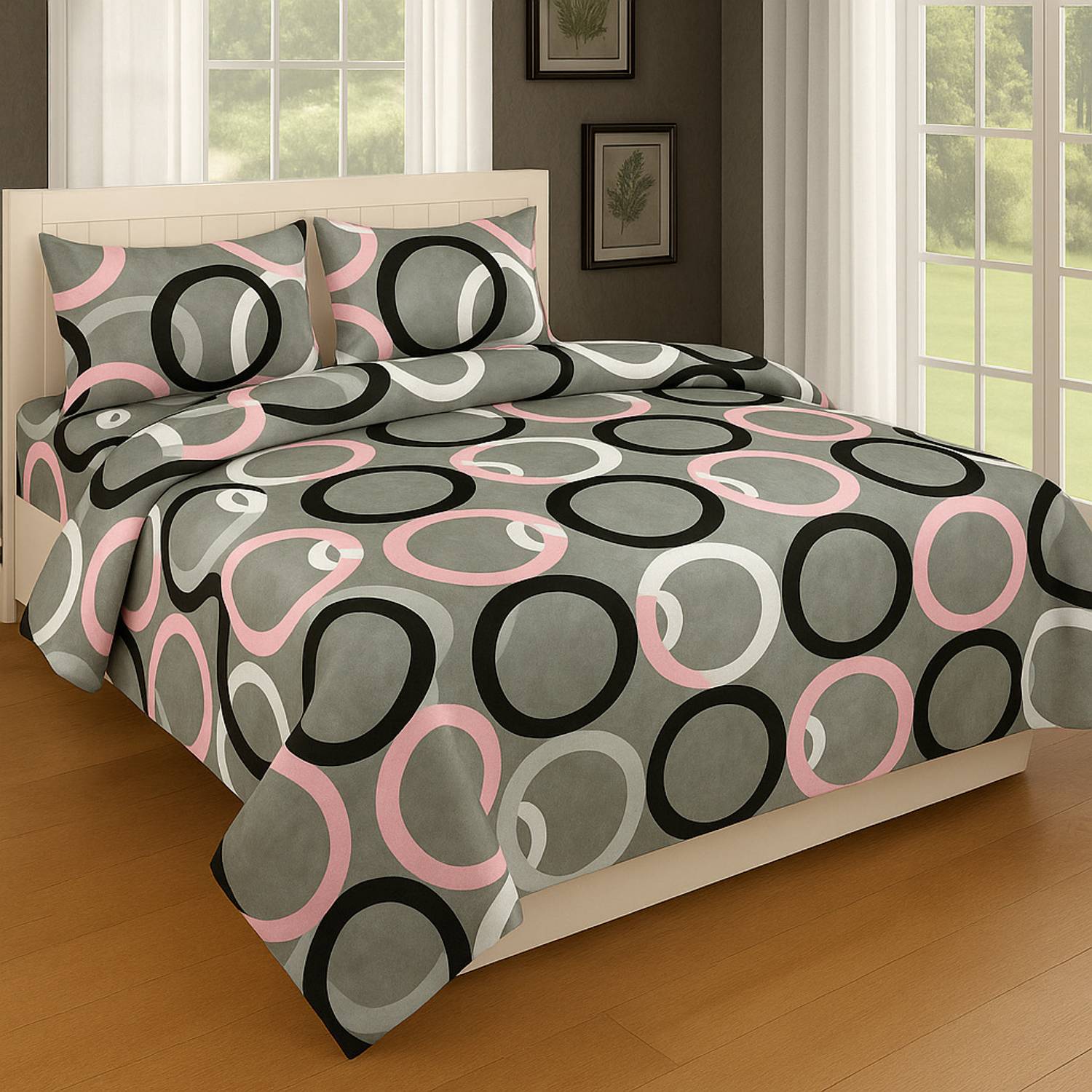 A11 M@LL Cotton King Flat 240 TC Floral 1 Bedsheet with 2 Pillow Covers