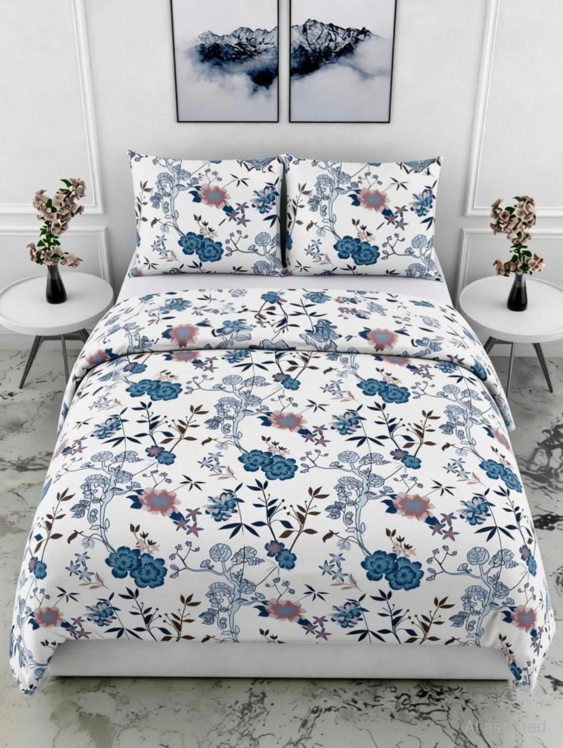 Image of LUMORA NEST Cotton Double Flat 300 TC Printed 1 Bedsheet with 2 Pillow Covers