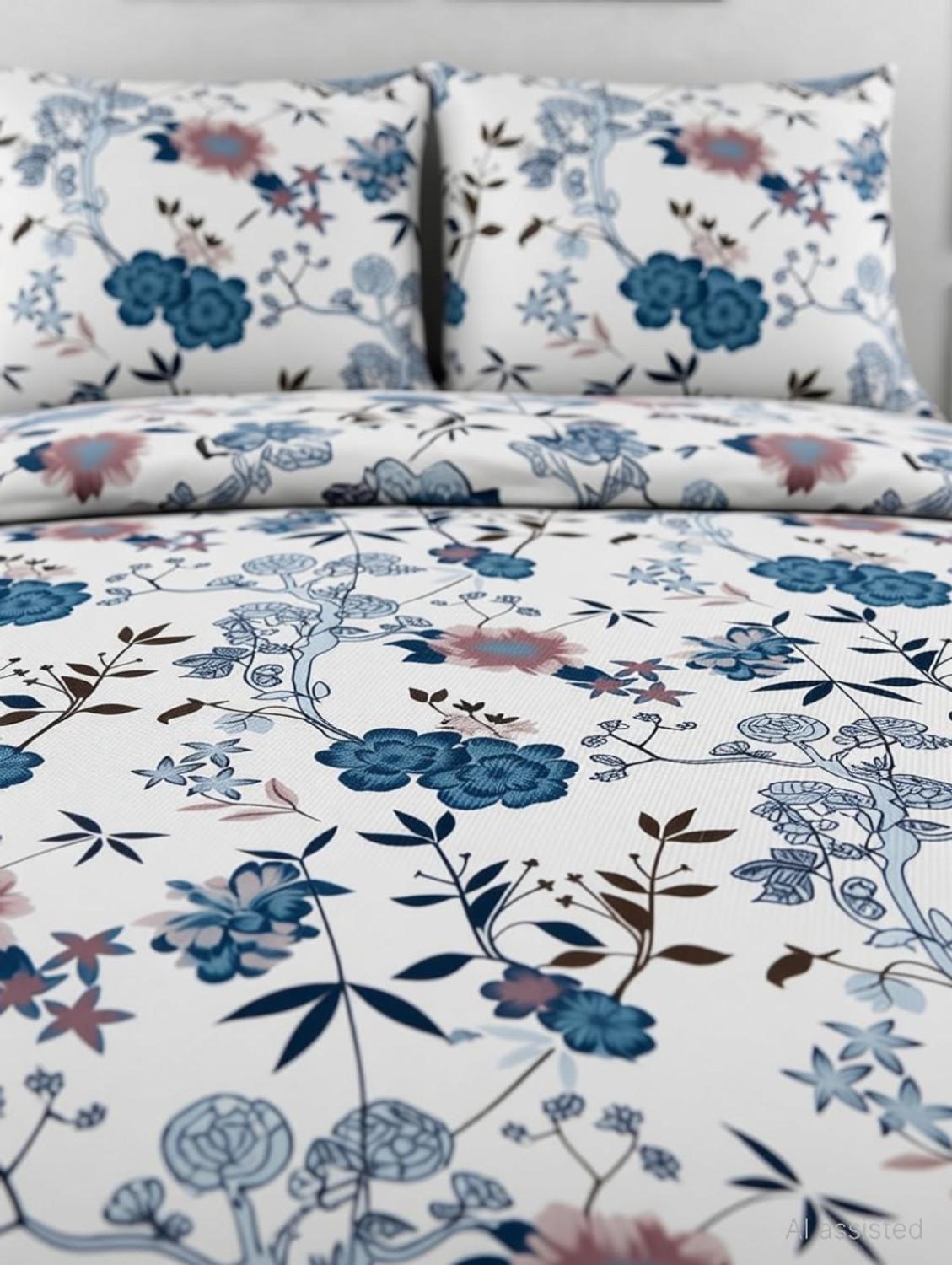 Image of LUMORA NEST Cotton Double Flat 300 TC Printed 1 Bedsheet with 2 Pillow Covers