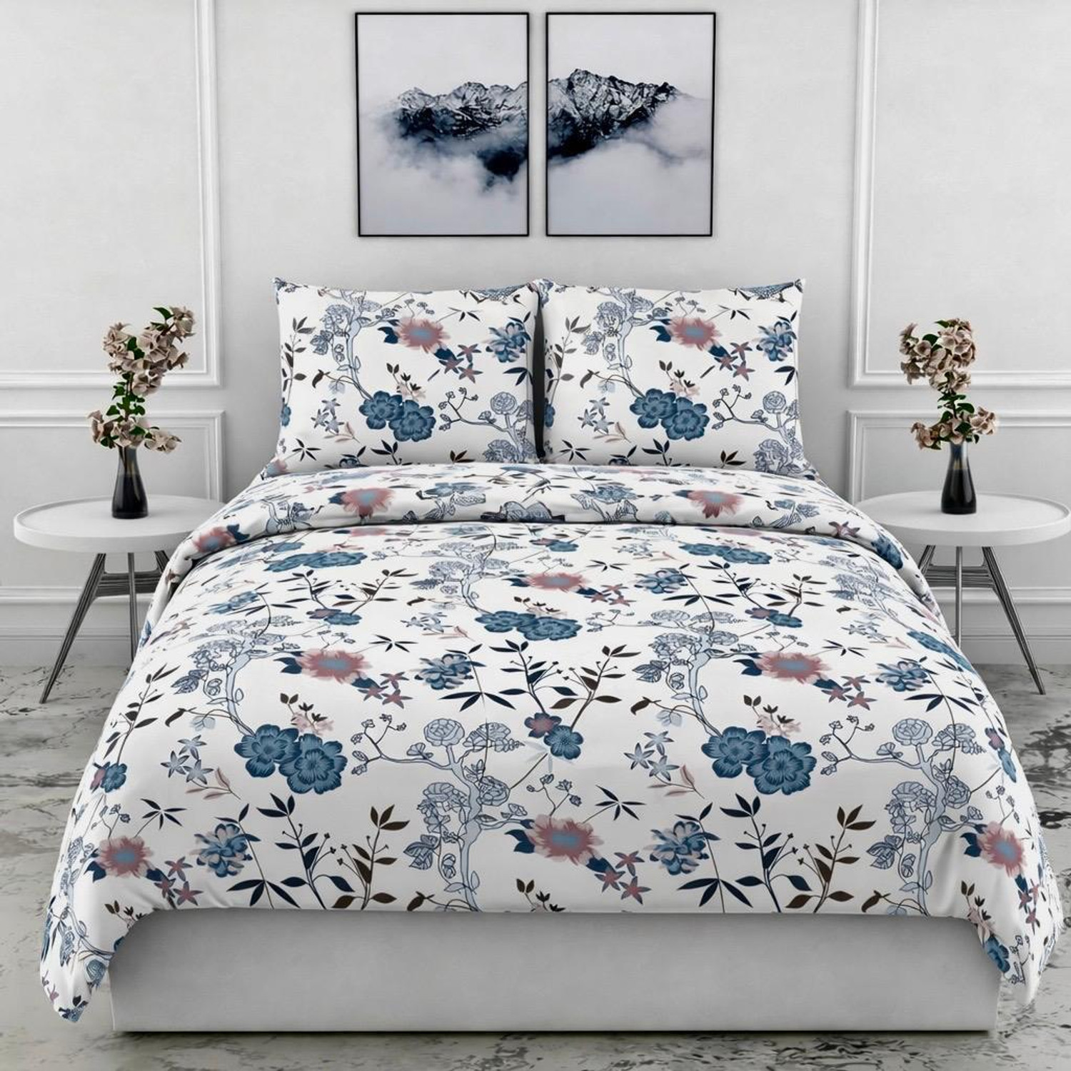 Image of LUMORA NEST Cotton Double Flat 300 TC Printed 1 Bedsheet with 2 Pillow Covers