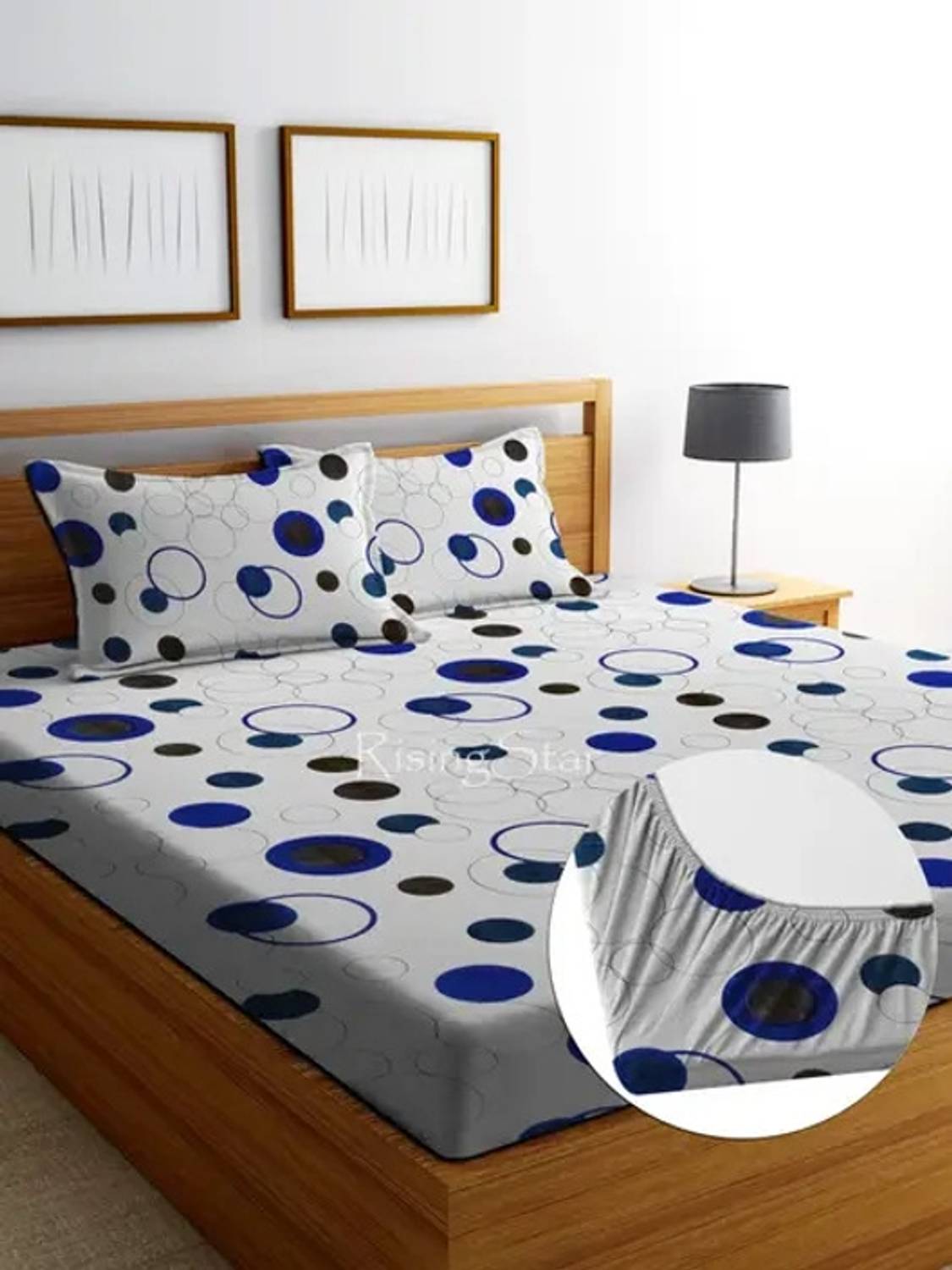 AMEYAA Cotton Double Fitted (Elastic) 320 TC Printed 1 Bedsheet w