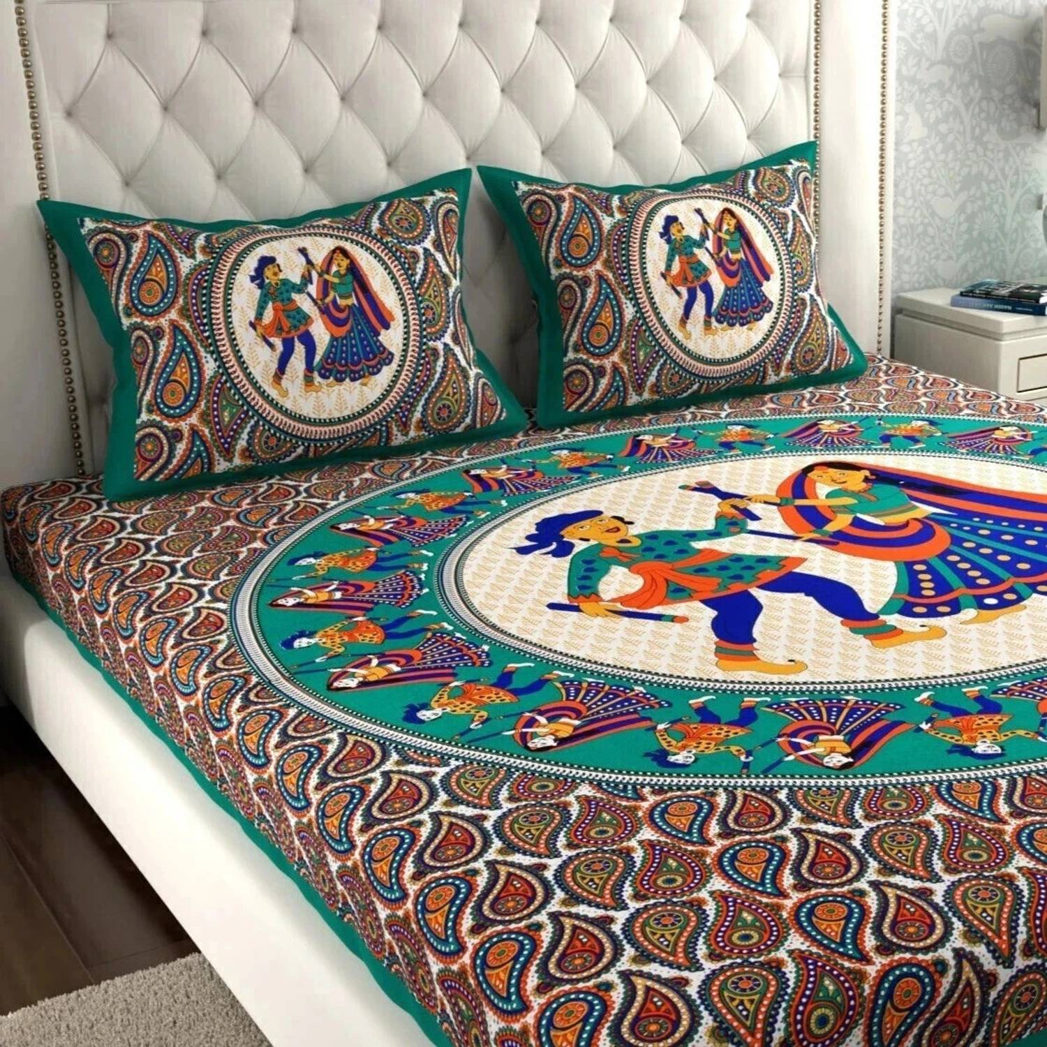 Leo Creation Cotton Double Flat 144 TC Jaipuri Prints 1 Bedsheet