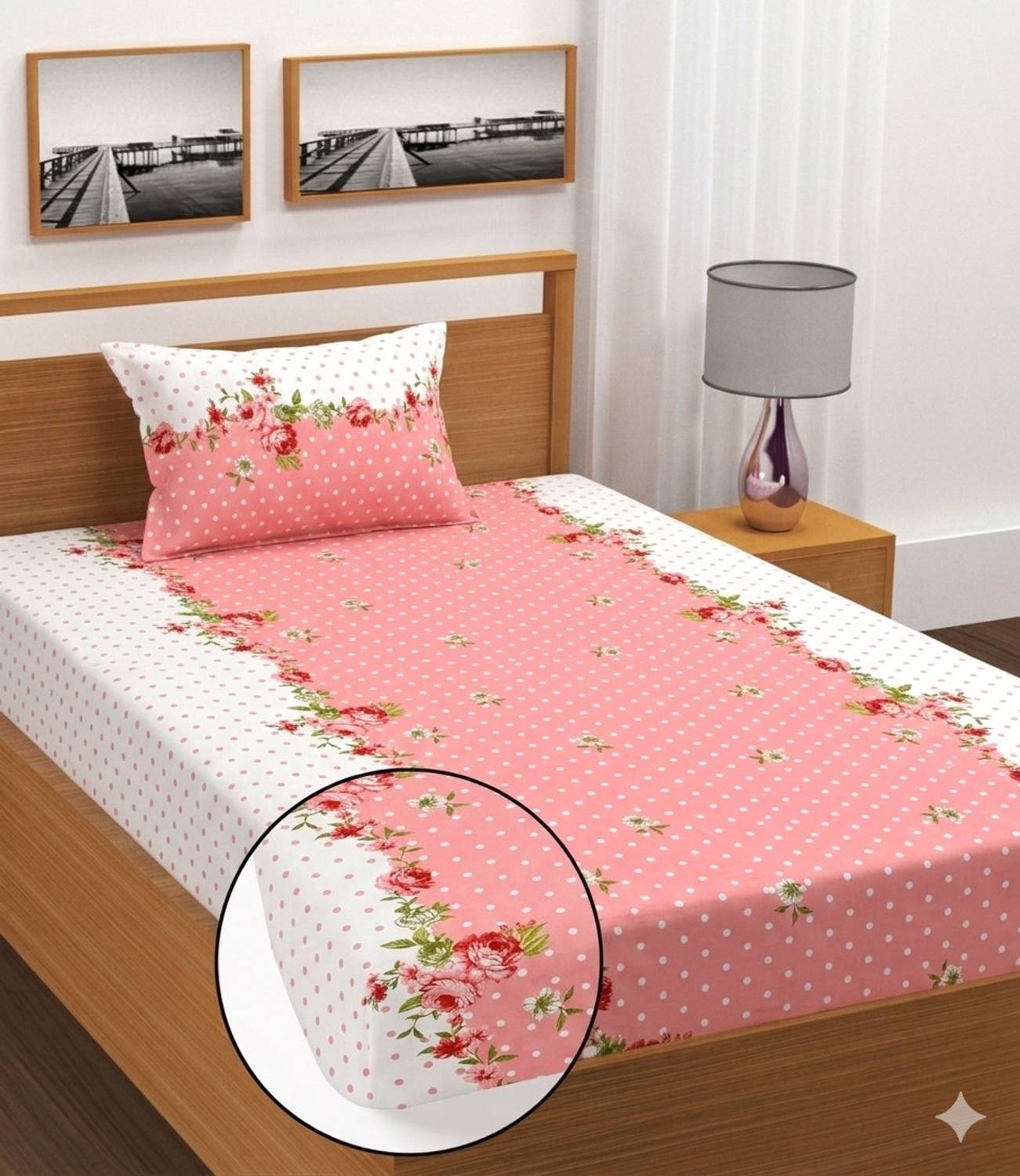 BLUEDOT Cotton Single Fitted (Elastic) 200 TC Printed 1 Summer Bedsheet