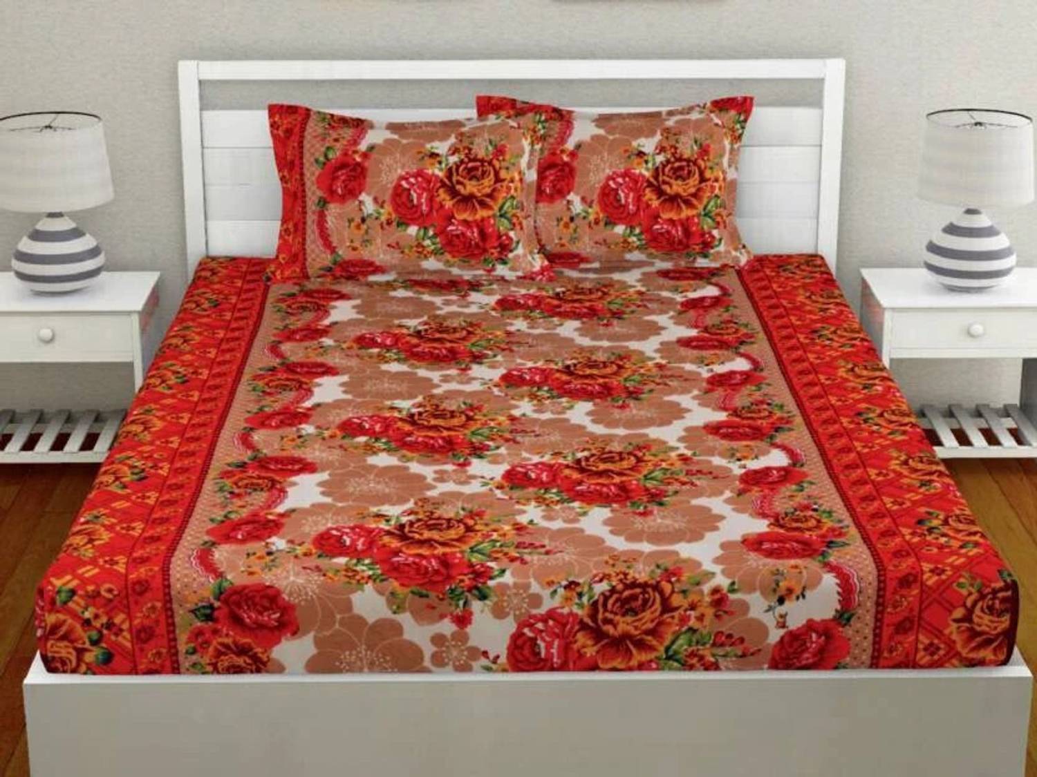 Decorum Microfiber Double Flat 204 TC Floral 1 Bedsheet with 2 Pi