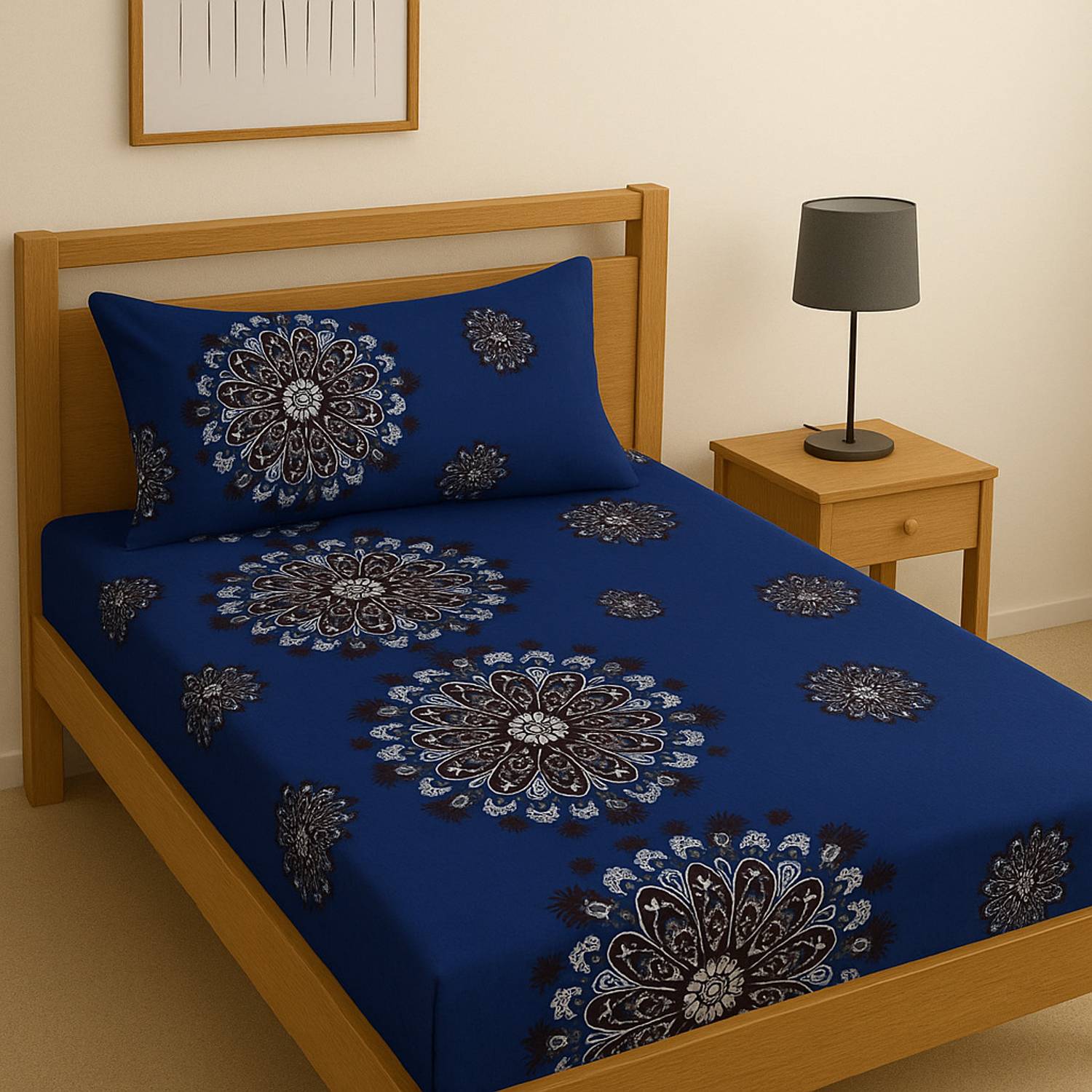 Amrange Microfiber Single Fitted (Elastic) 210 TC Floral 1 Bedsheet with 2 Pillow Covers