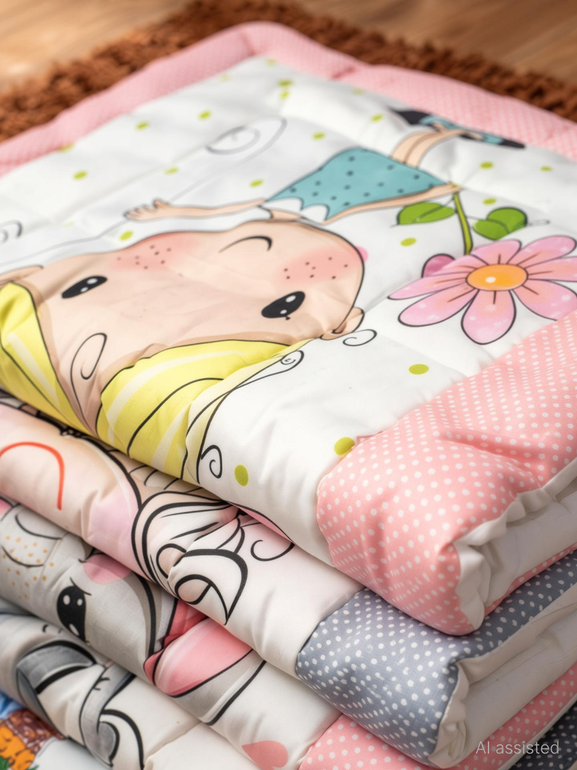 Image of Frido Cotton Crib Flat 250 TC Cartoon 5 Bedsheets with 10 Pillow Covers