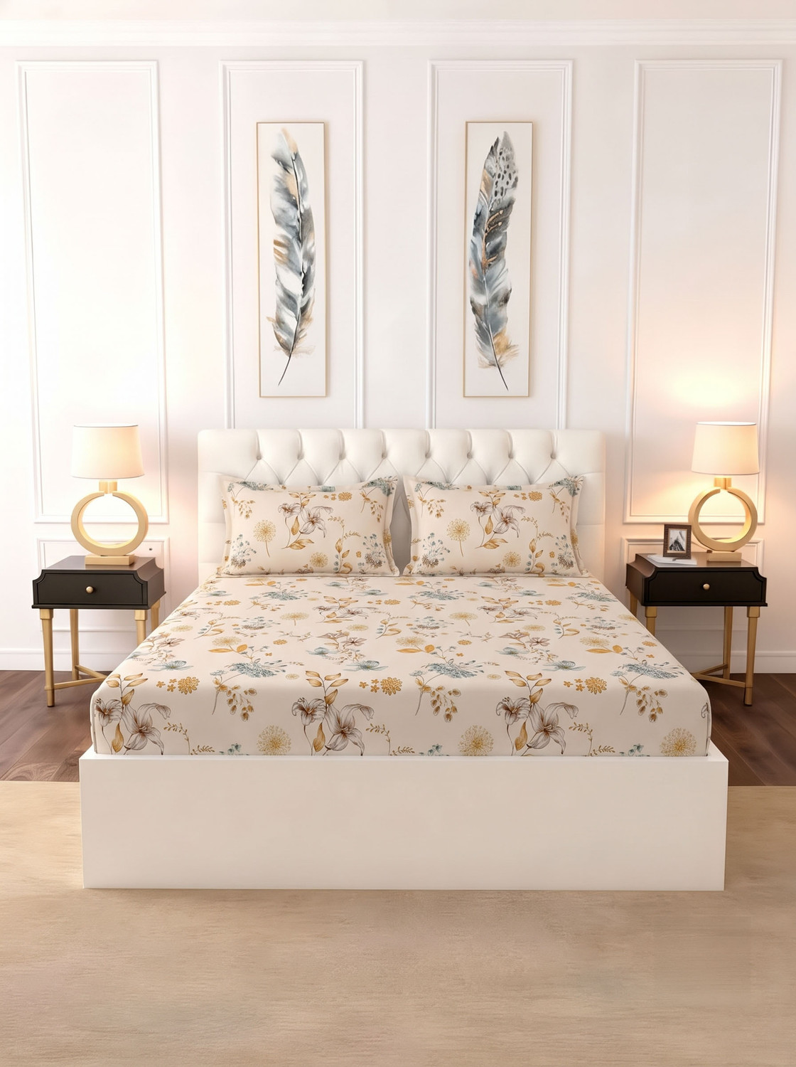 Image of Raymond Home Cotton Super King Flat 200 TC Floral 1 Bedsheet (Orange)