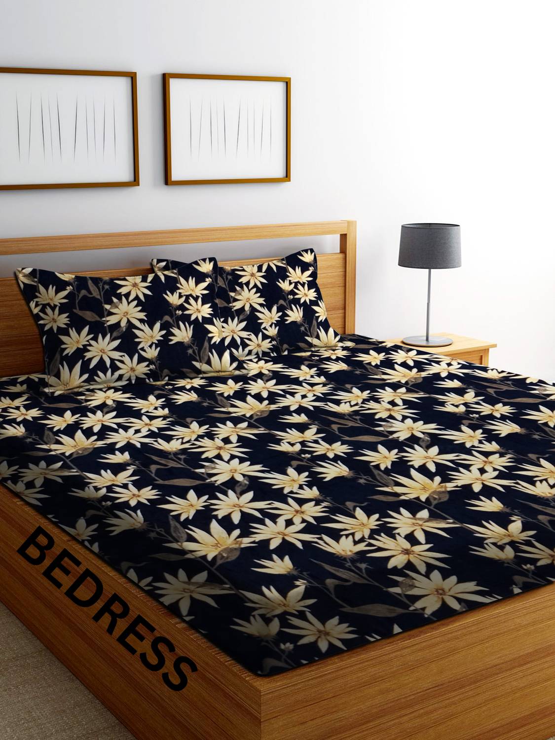 Bedress Cotton Double Flat 300 TC Striped 1 Bedsheet with 2 Pillow Covers