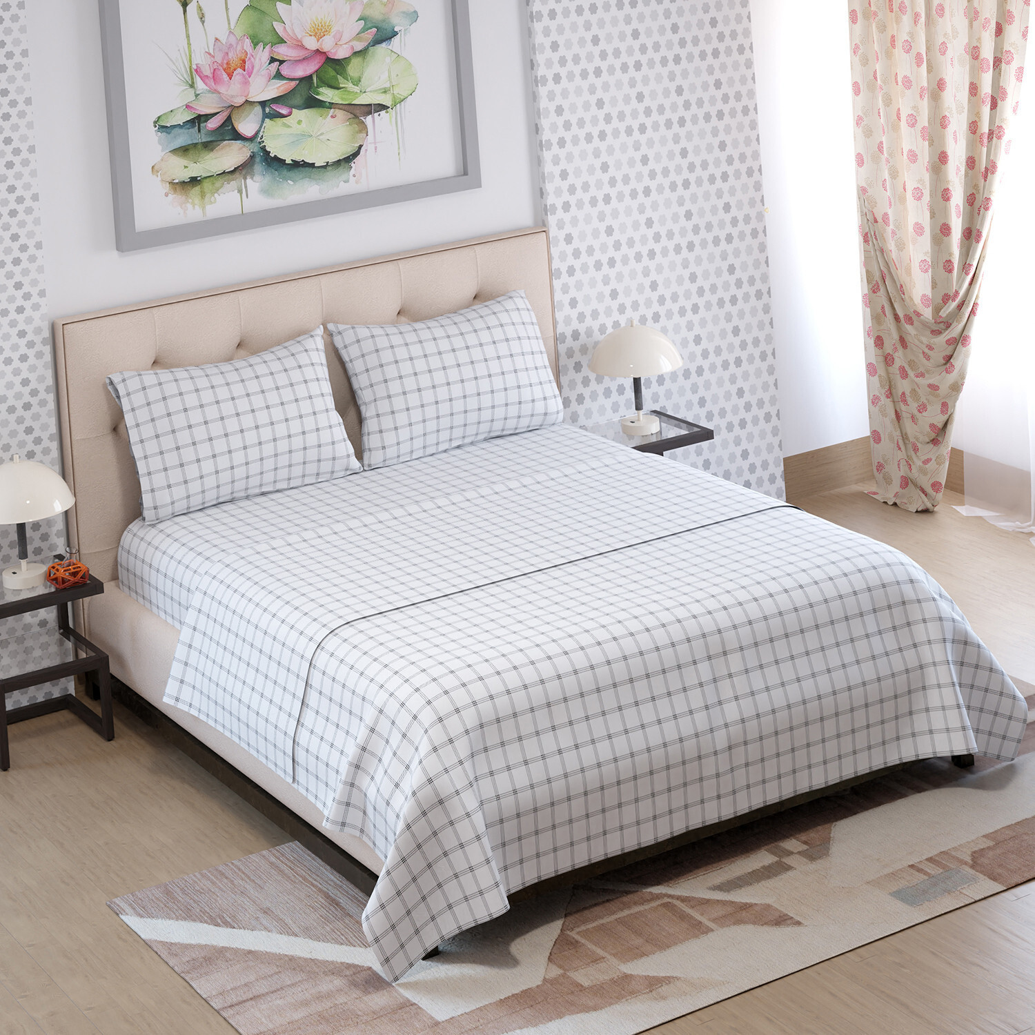 Image of Layers Cotton Blend Double Flat 225 TC Printed 1 Bedsheet with 2 Pillow Covers