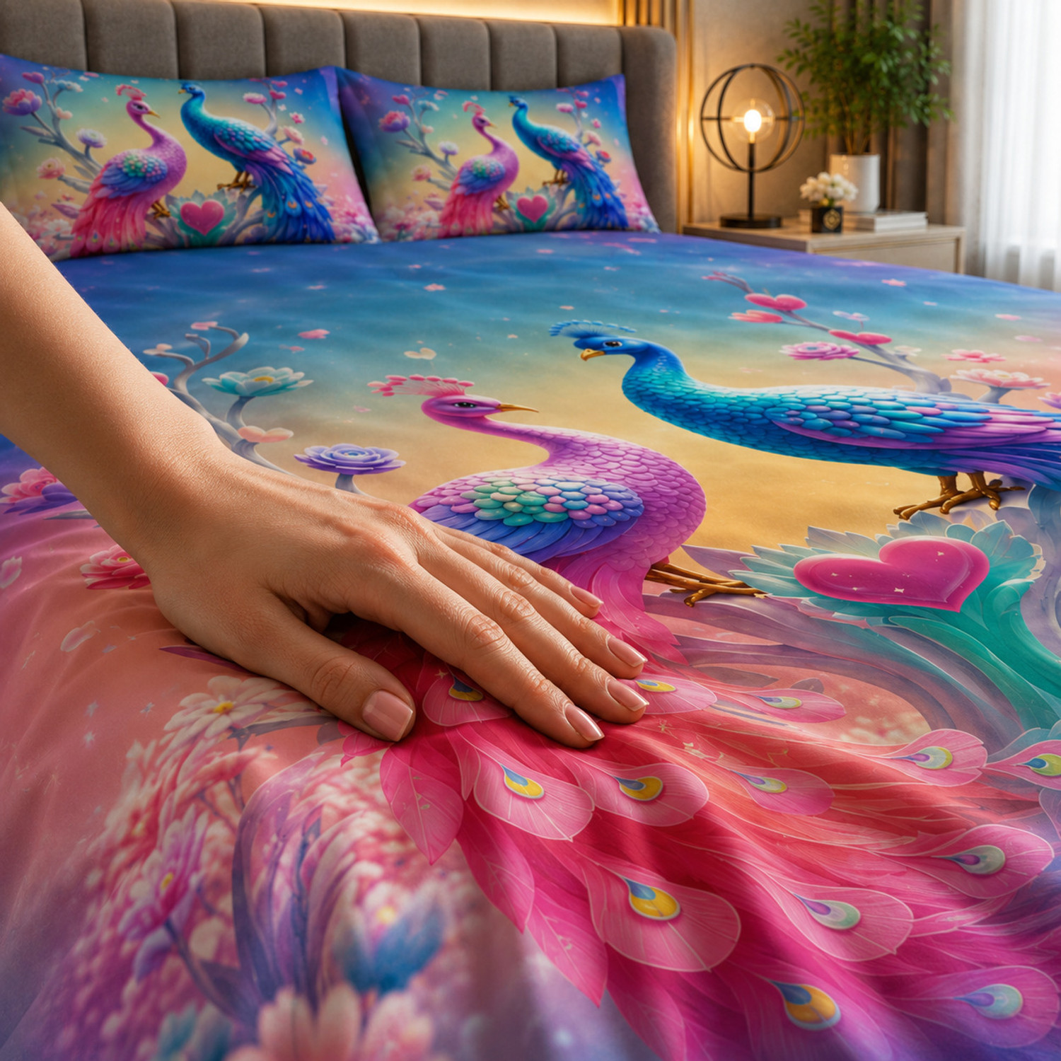 Image of FeatherFold Cotton King Flat 240 TC 7D Digital 1 Bedsheet (Multicolor)