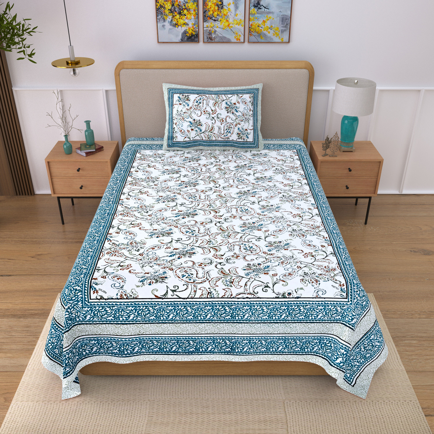 Image of EasyGoods Cotton Single Flat 240 TC Floral 1 Bedsheet with 2 Pillow Covers