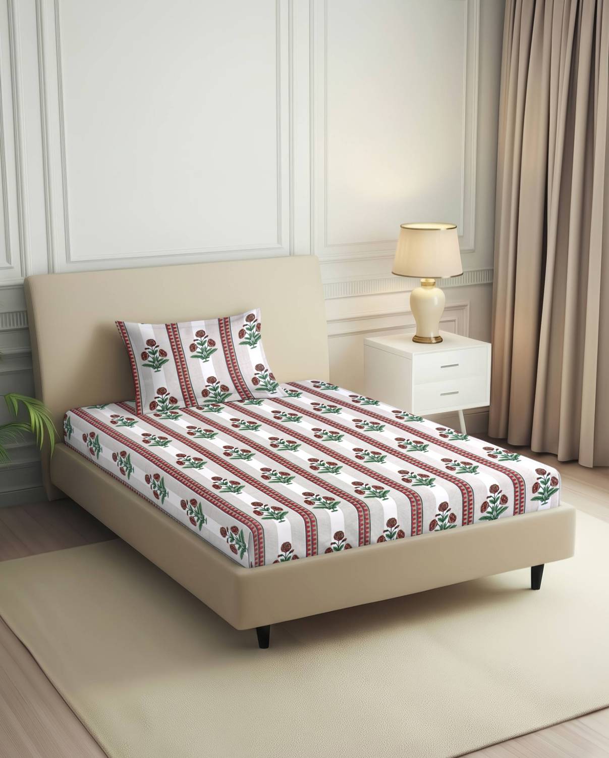 BM Decor Cotton Single Flat 260 TC Printed 1 Summer Bedsheet