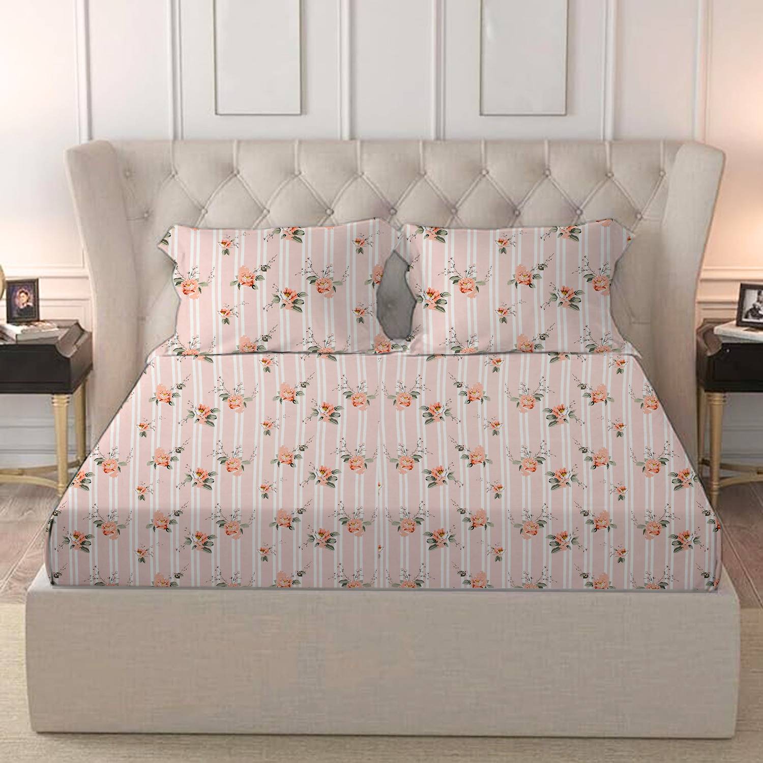 BROMWICK Cotton Double Fitted (Elastic) 251 TC 3D Printed 1 Bedsh