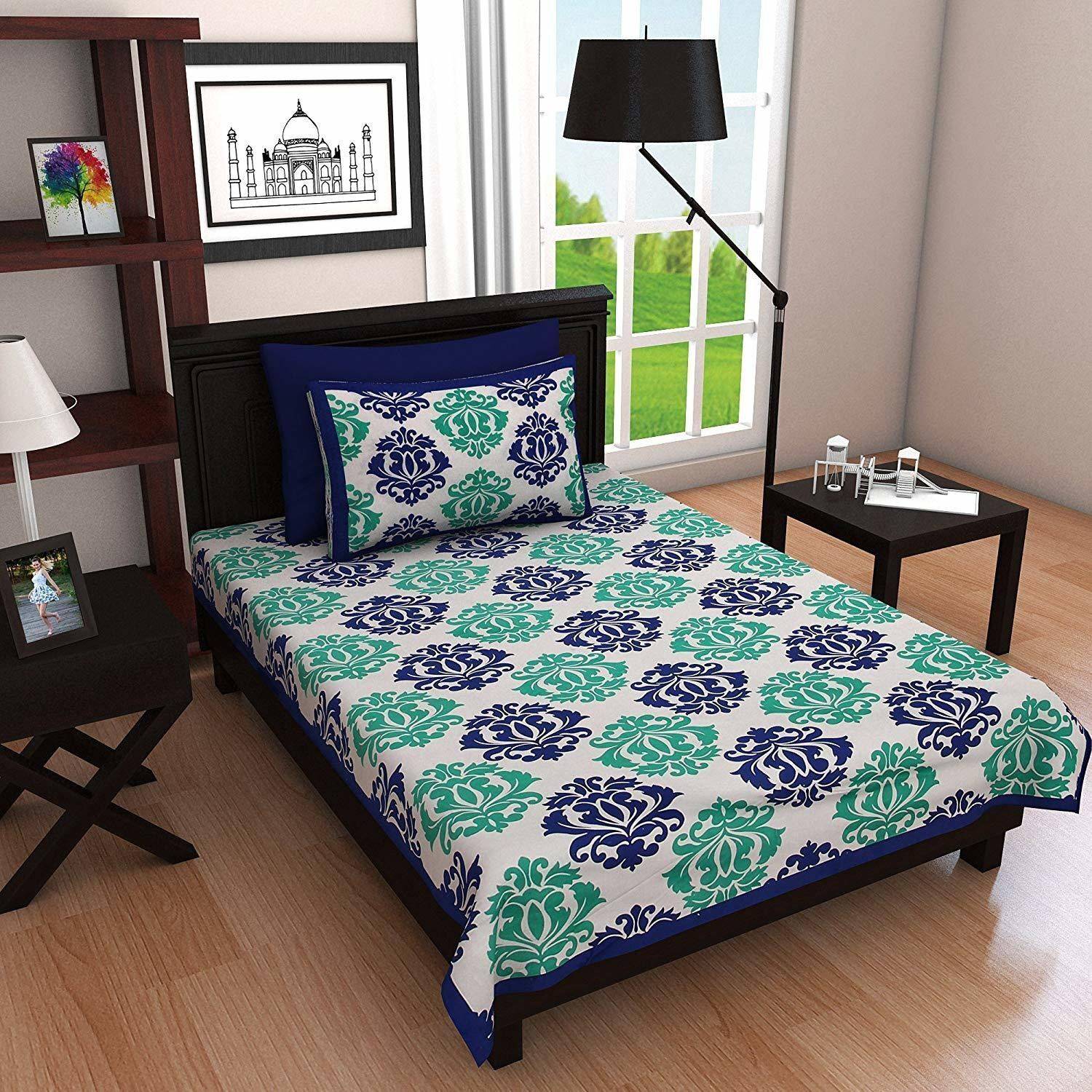 UNIBLISS Cotton Single Flat 144 TC Printed 1 Bedsheet with 2 Pillow Covers