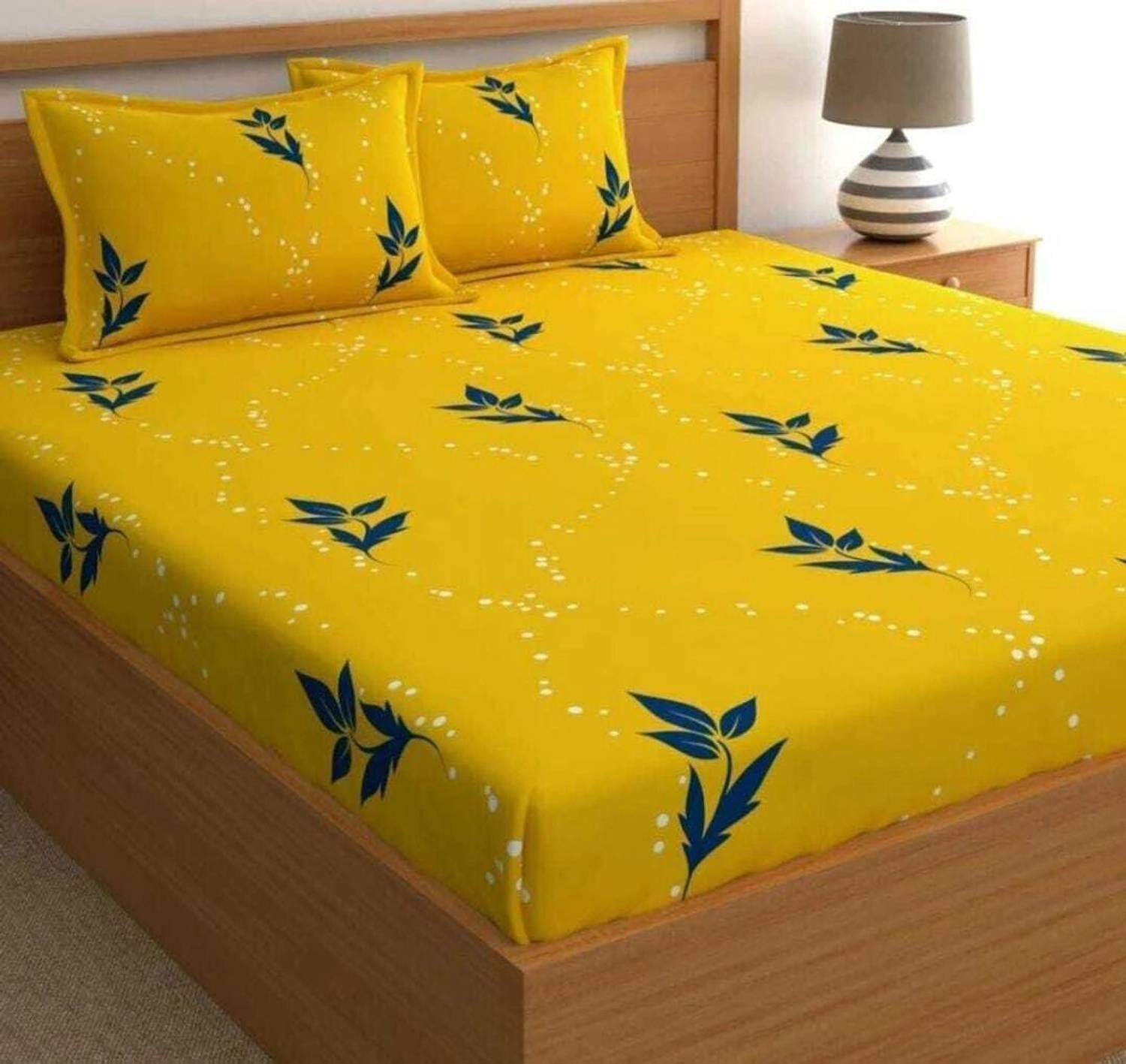 BLUEDOT Cotton King Fitted (Elastic) 255 TC Printed 1 Bedsheet with 2 Pillow Covers