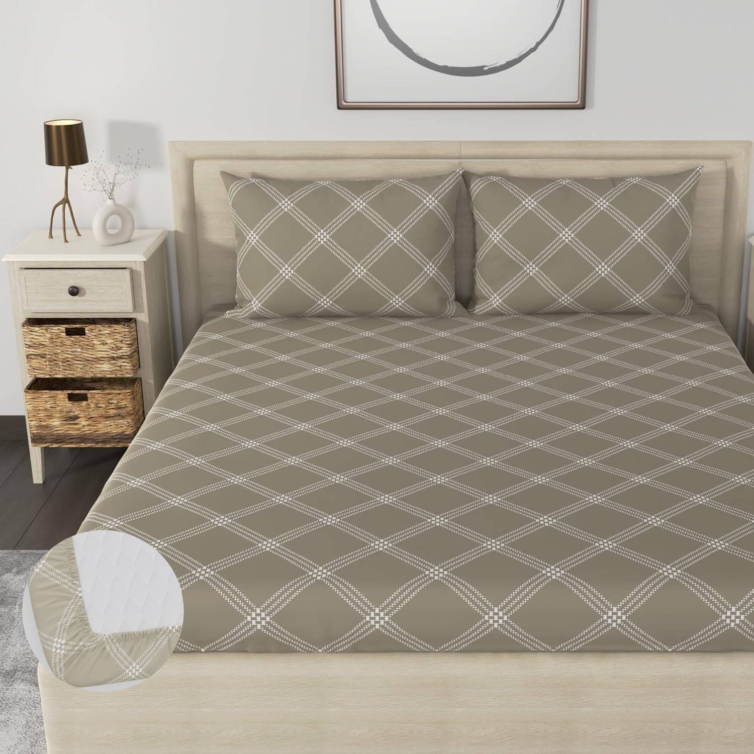 HIDECOR Microfiber King Fitted (Elastic) 280 TC Geometric 1 Bedsh