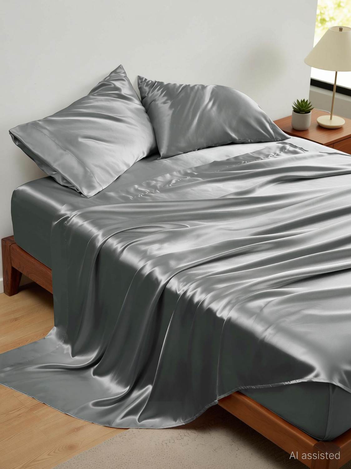 Image of pure eco Silk Single Flat 400 TC Solid 1 Bedsheet with 2 Pillow Covers