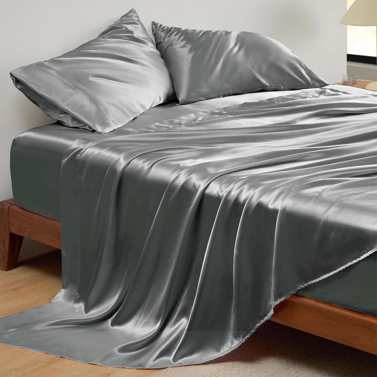 Image of pure eco Silk Single Flat 400 TC Solid 1 Bedsheet with 2 Pillow Covers